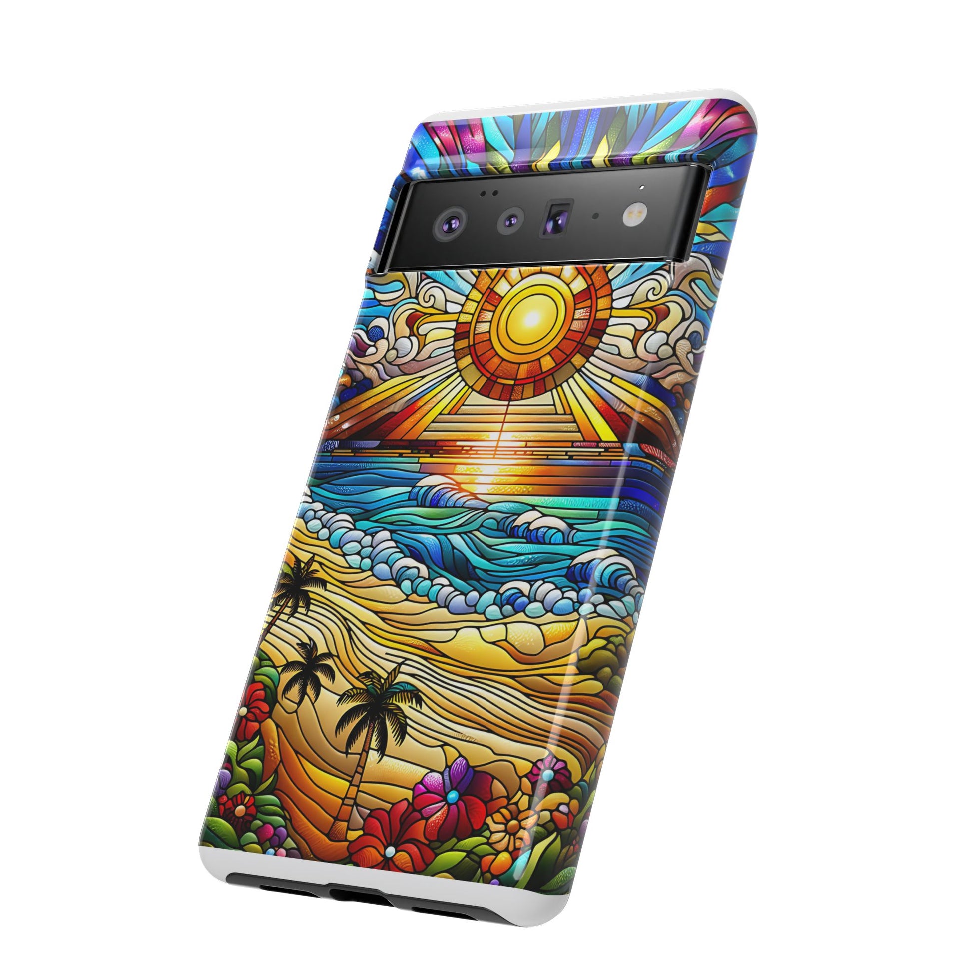 Stained Glass Tough Cases, Protective Phone Case, Nature Inspired Smartphone Cover, Beach Day Summer Accessories, Ocean Lover Gift