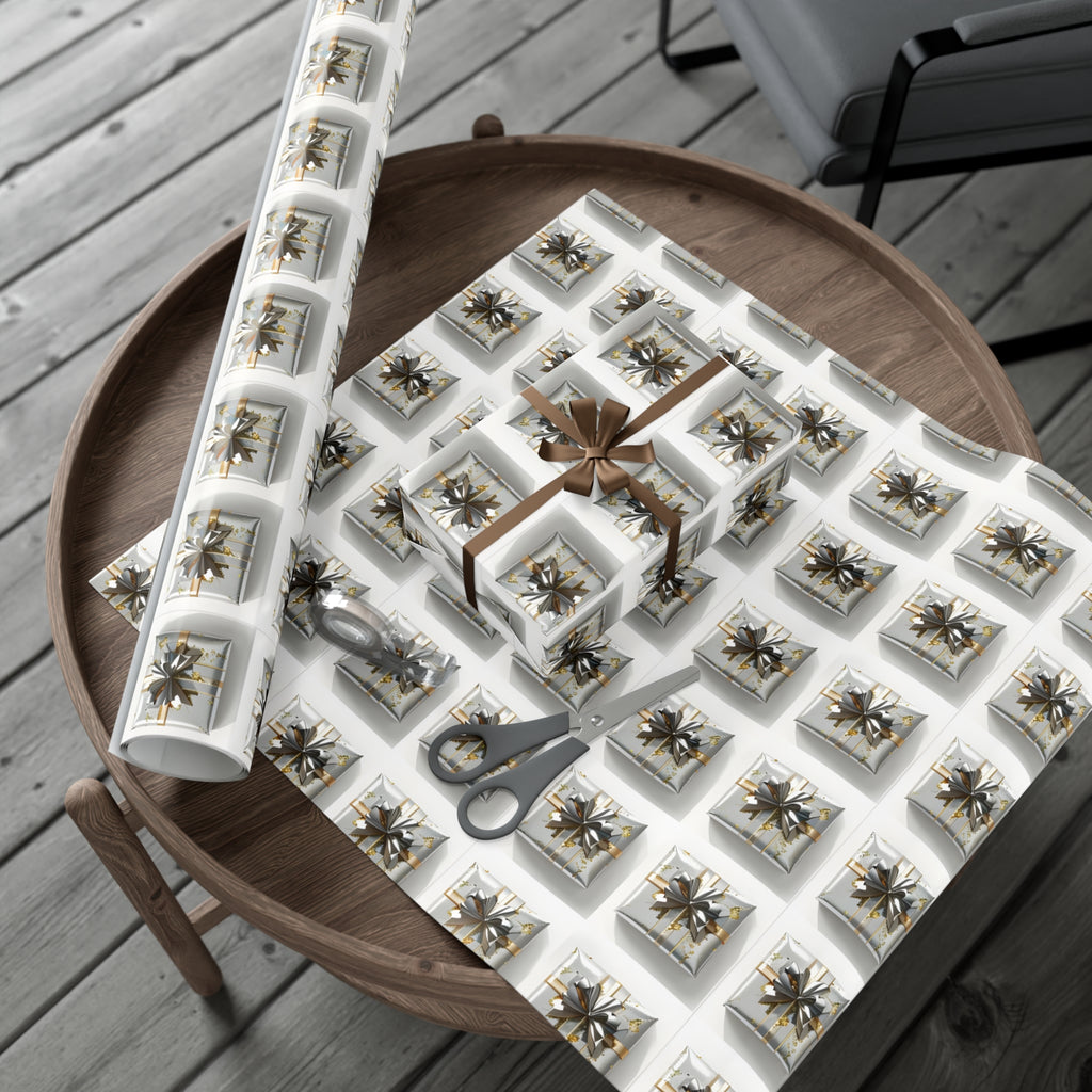 Wrapping Paper, Elegantly Wrapped Gifts On White Background with Silver & Gold Bows - Gift Wrap Rolls, Eco-Friendly Gift Wrap, Holiday