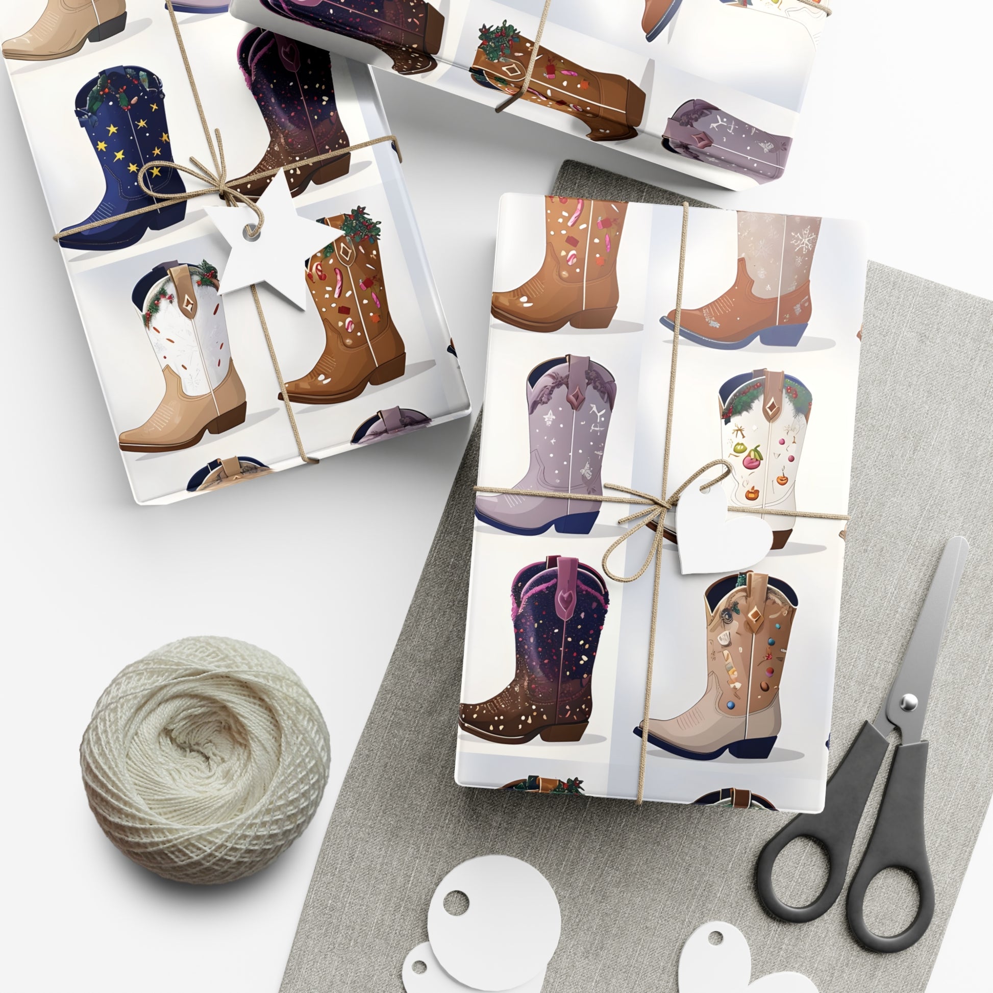 Wrapping Paper, Stylish Cowboy Boots Gift Wrap, Holiday Design Packaging, Christmas Gift Wrap, Cowboy Boot Wrapping Paper, Western Theme