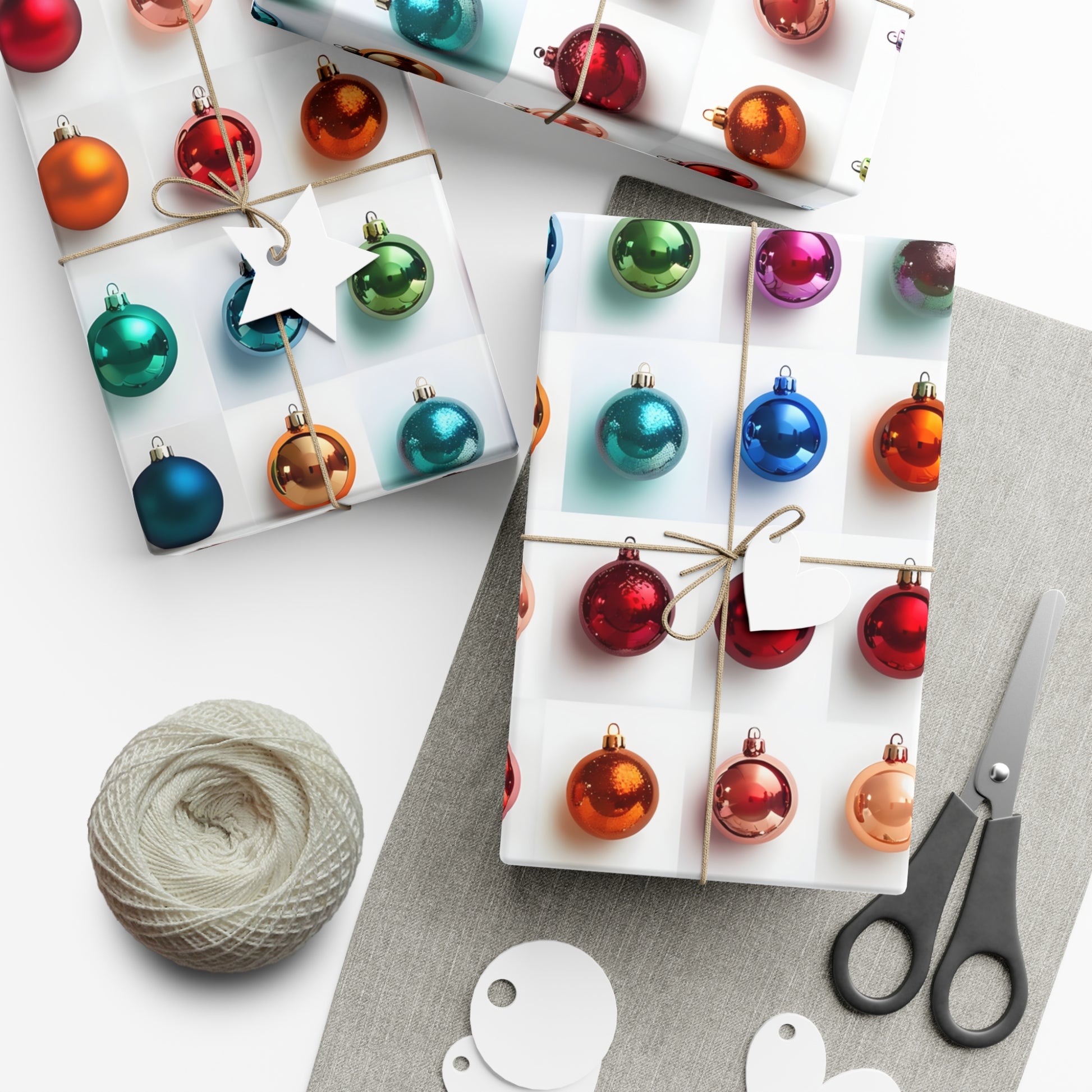 Wrapping Paper, Vibrant Christmas Ornaments On White Background - Gift Wrap Rolls, Eco-Friendly Gift Wrap, Holiday