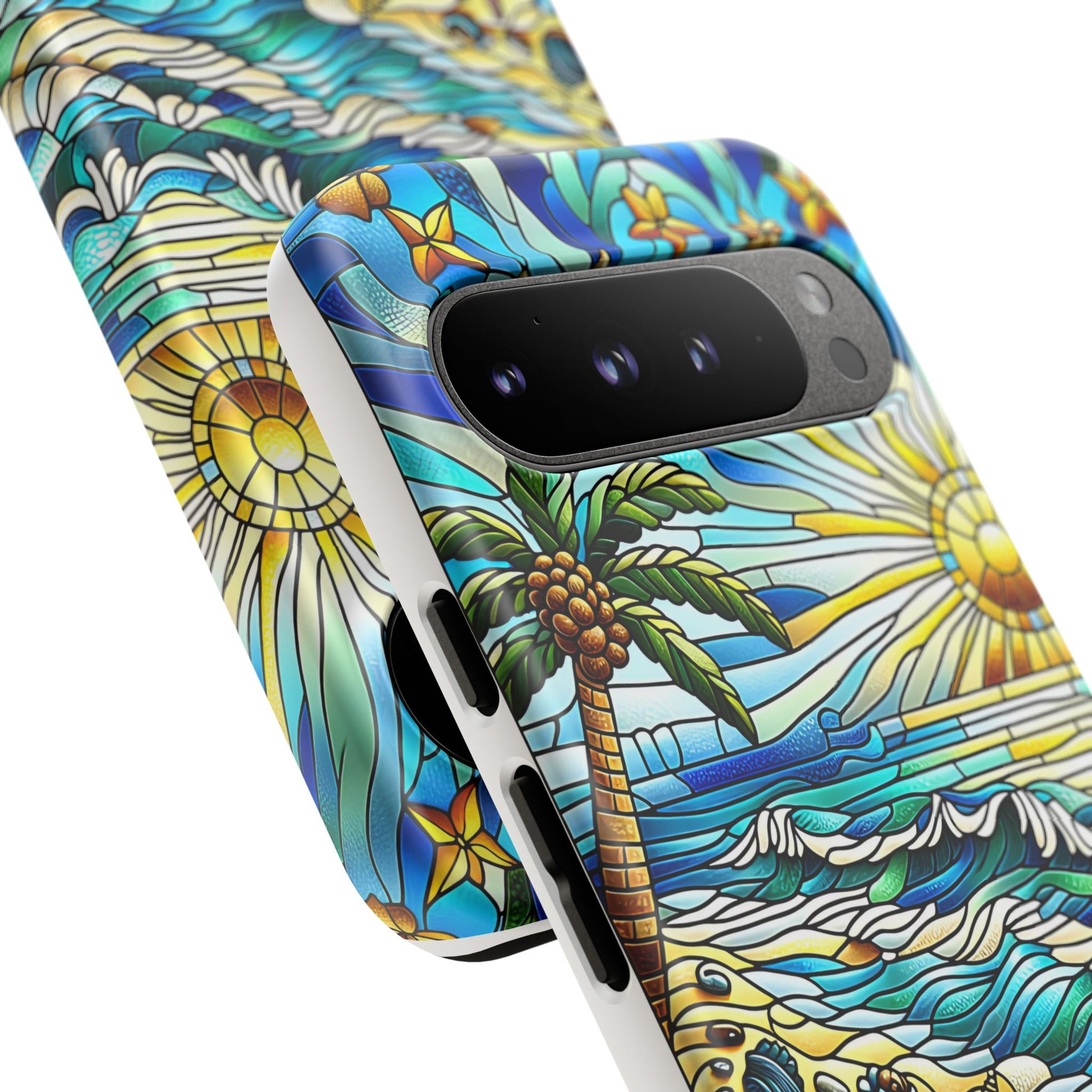 Stained Glass Tough Case, Protective Phone Case, Nature Inspired Smartphone Case, Summer Beach Play Day Phone Cover, Tough Phone Case for
