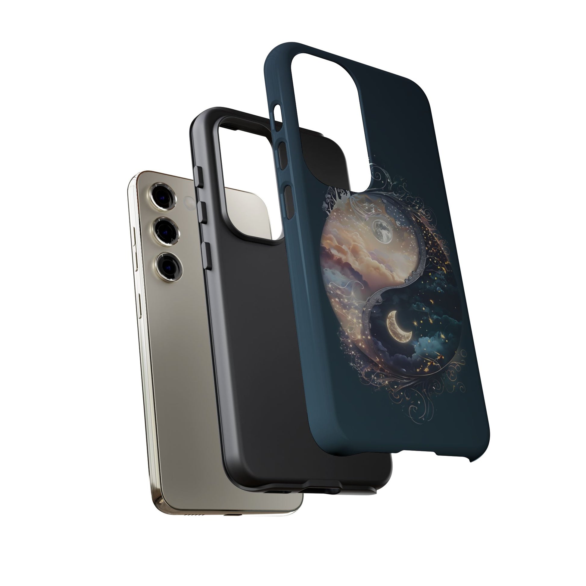 Phone Case, Yin-Yang Symbol Design, Whimsical Day Night Fantasy Print, Protective Cover, Tough Skin, Phone Accessories, Phone Protection