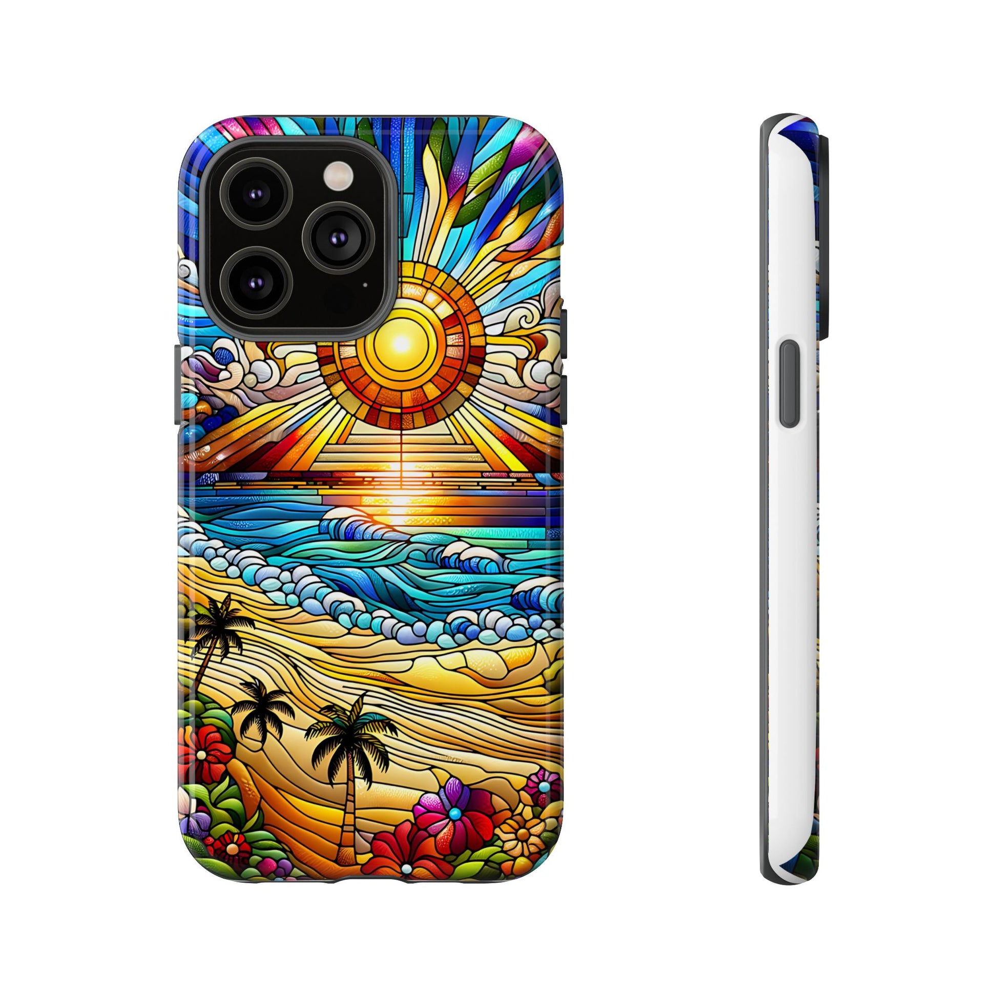 Stained Glass Tough Cases, Protective Phone Case, Nature Inspired Smartphone Cover, Beach Day Summer Accessories, Ocean Lover Gift