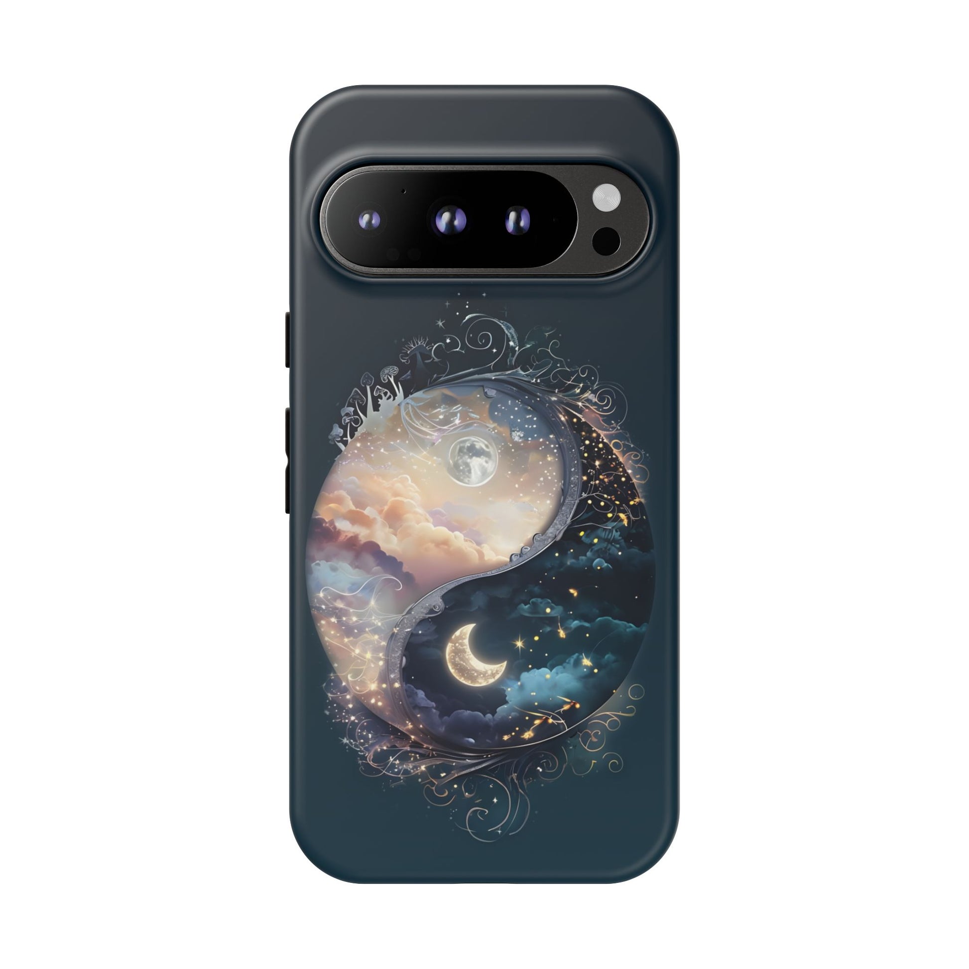 Phone Case, Yin-Yang Symbol Design, Whimsical Day Night Fantasy Print, Protective Cover, Tough Skin, Phone Accessories, Phone Protection
