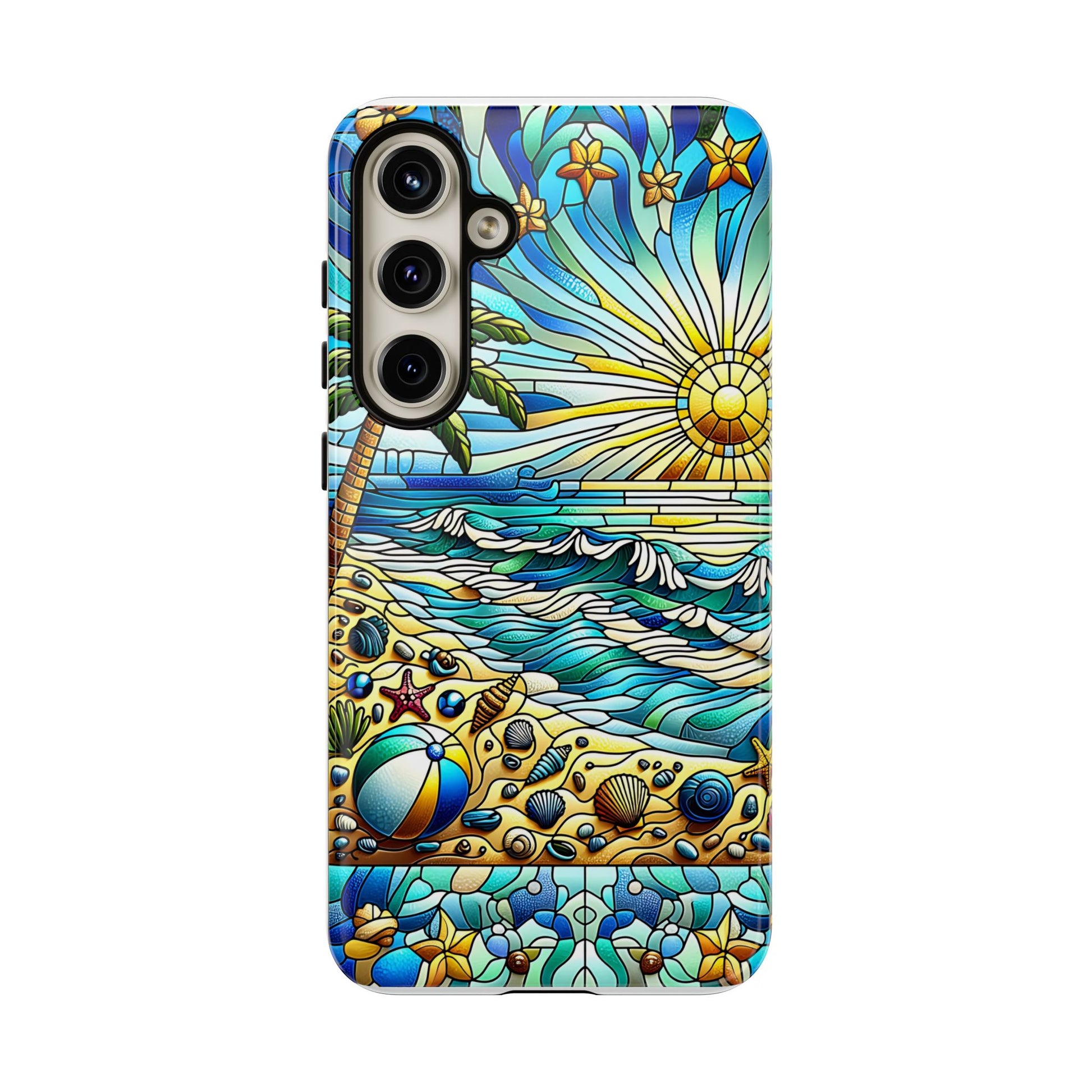 Stained Glass Tough Case, Protective Phone Case, Nature Inspired Smartphone Case, Summer Beach Play Day Phone Cover, Tough Phone Case for