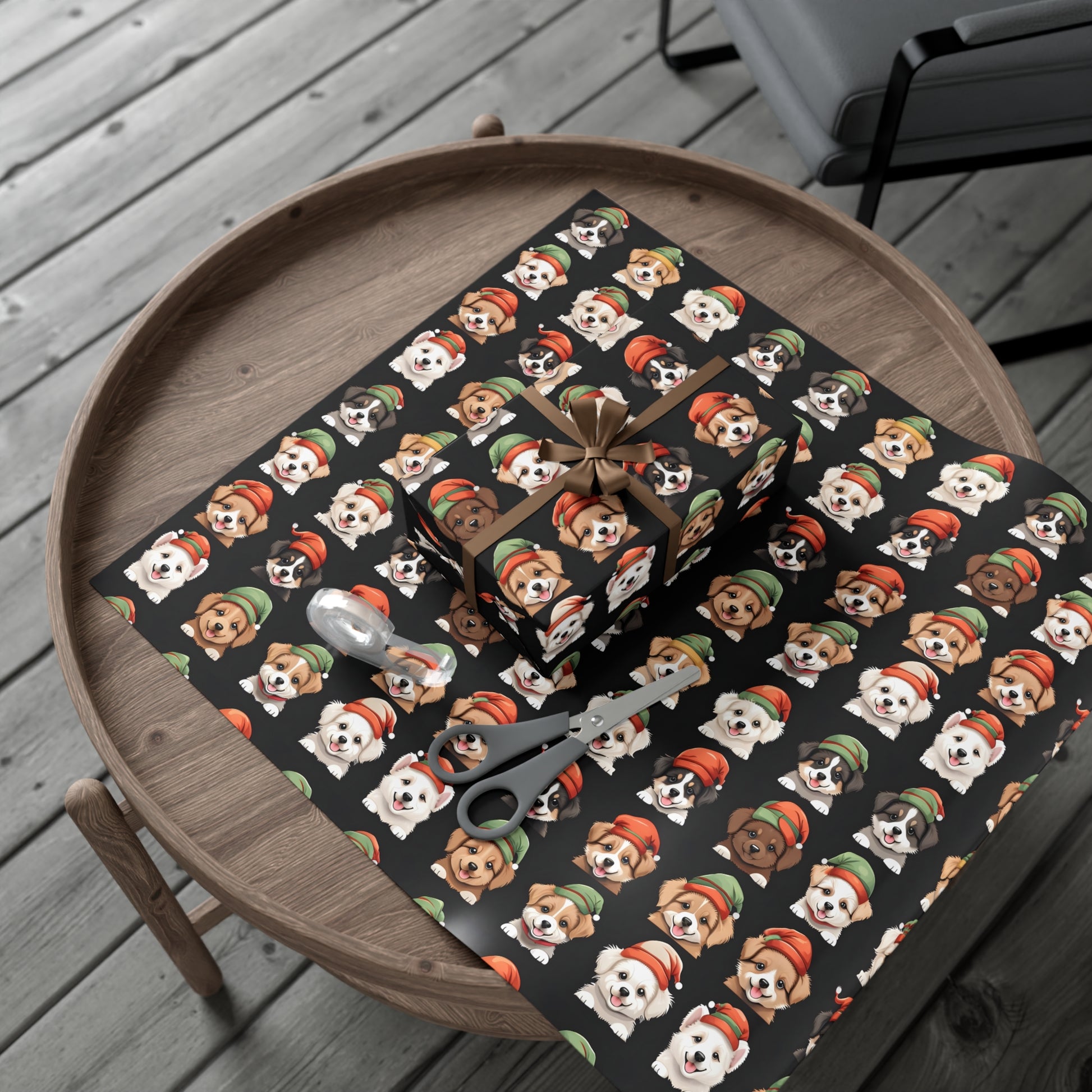 Cute Puppies Elf Caps Gift Wrap Papers - Festive Christmas Wrapping Paper Roll, Holiday Gift Packaging, Adorable Dog Lover Gift Wrap, Pet