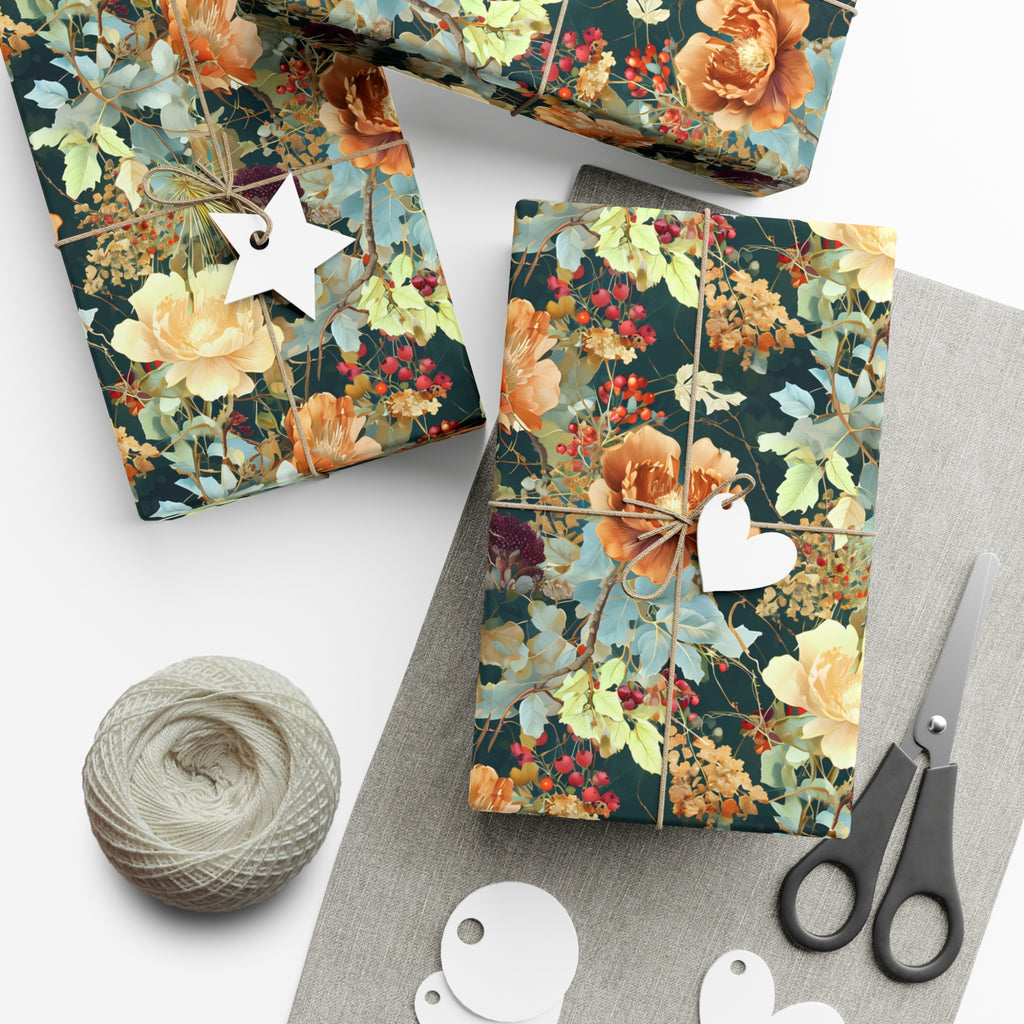 Gift Wrap Papers, Art Nouveau Floral Pattern Showcasing Vibrant Fall Colors, Wrapping Paper Roll, Holiday Gift Wrap, Gift Packaging, Craft