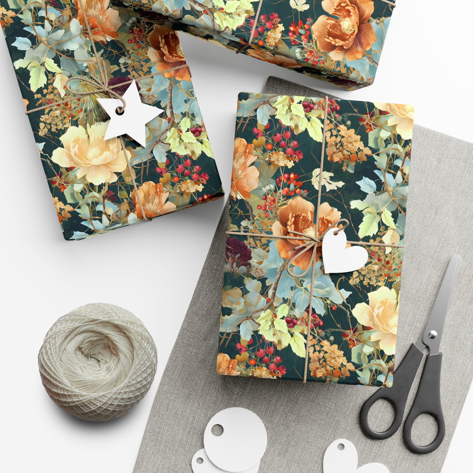 Gift Wrap Papers, Art Nouveau Floral Pattern Showcasing Vibrant Fall Colors, Wrapping Paper Roll, Holiday Gift Wrap, Gift Packaging, Craft