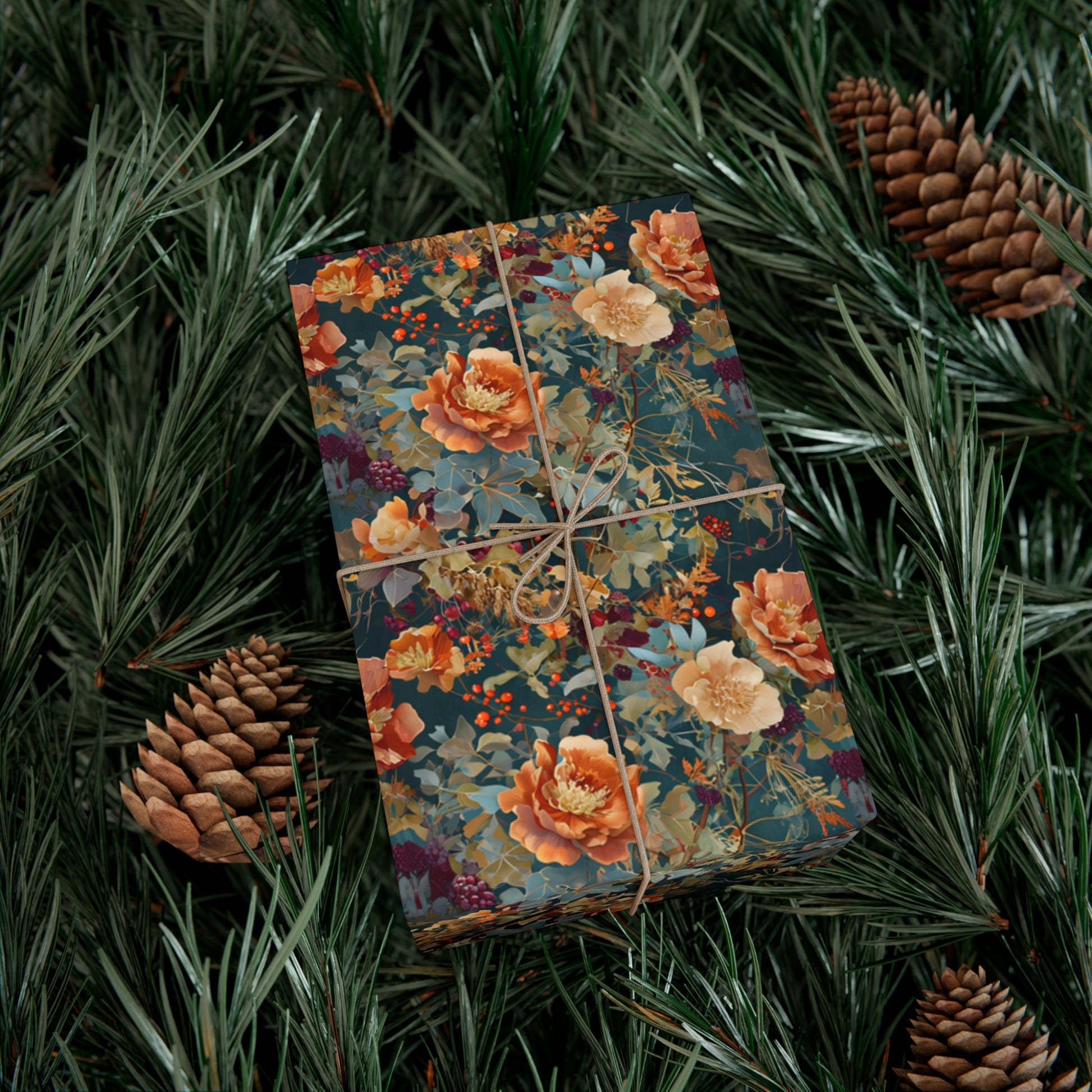 Gift Wrap Papers, Art Nouveau Floral Pattern, Autumn Hues, Wrapping Paper Roll, Holiday Gift Wrap, Eco-Friendly Gift Wrap