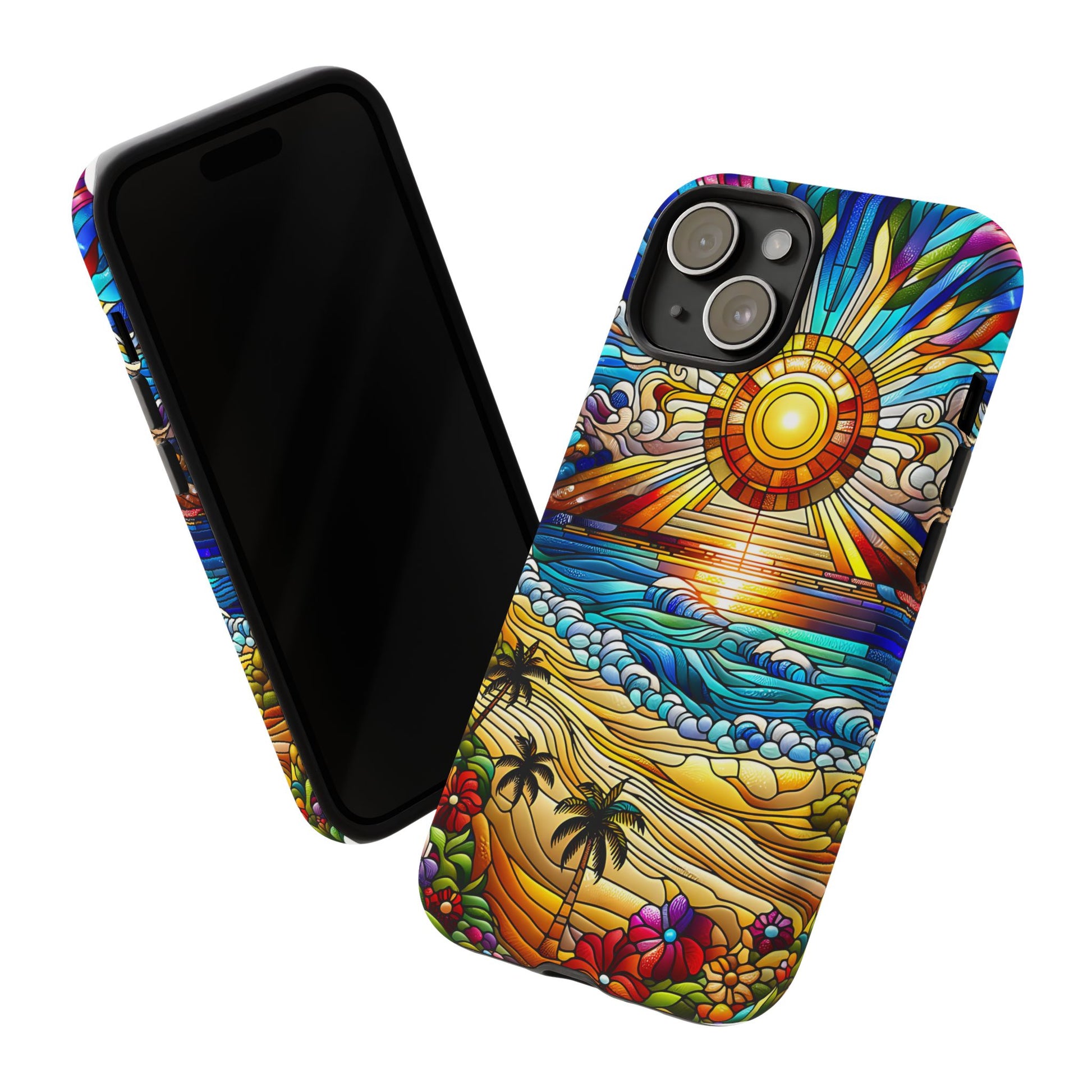 Stained Glass Tough Cases, Protective Phone Case, Nature Inspired Smartphone Cover, Beach Day Summer Accessories, Ocean Lover Gift
