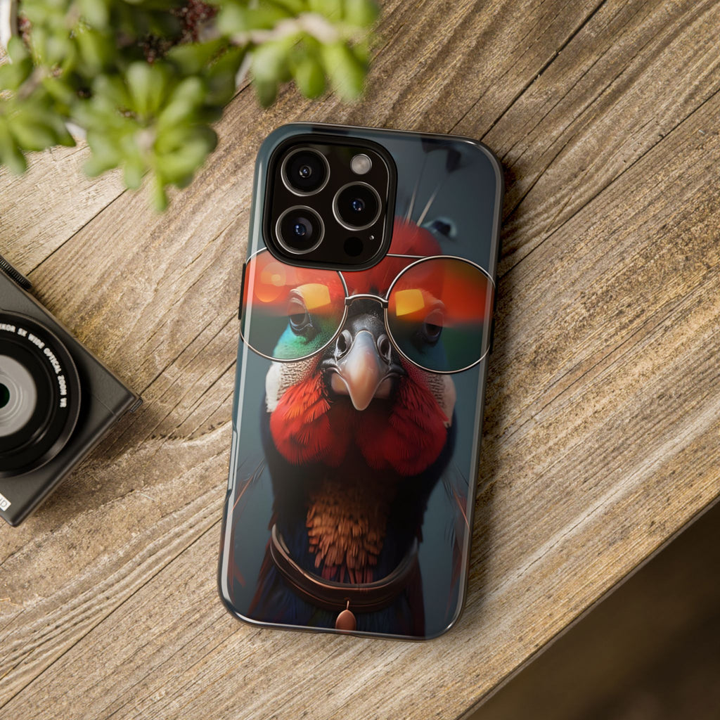 Phone Cases, Bright Exotic Bird in Cool Sunglasses, Protective Tough Cover, Tropical Animal Print, Unique Gift for Bird Lovers, Accessories