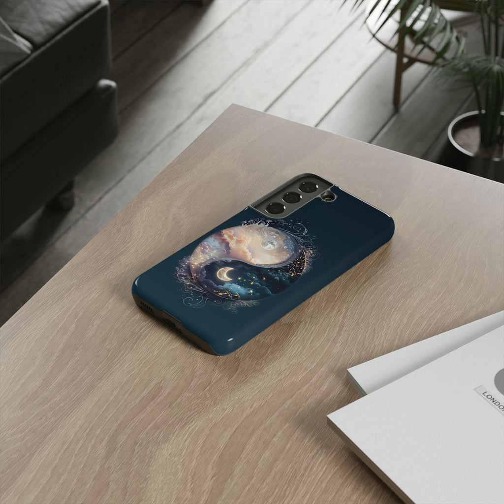 Phone Case, Yin-Yang Symbol Design, Whimsical Day Night Fantasy Print, Protective Cover, Tough Skin, Phone Accessories, Phone Protection