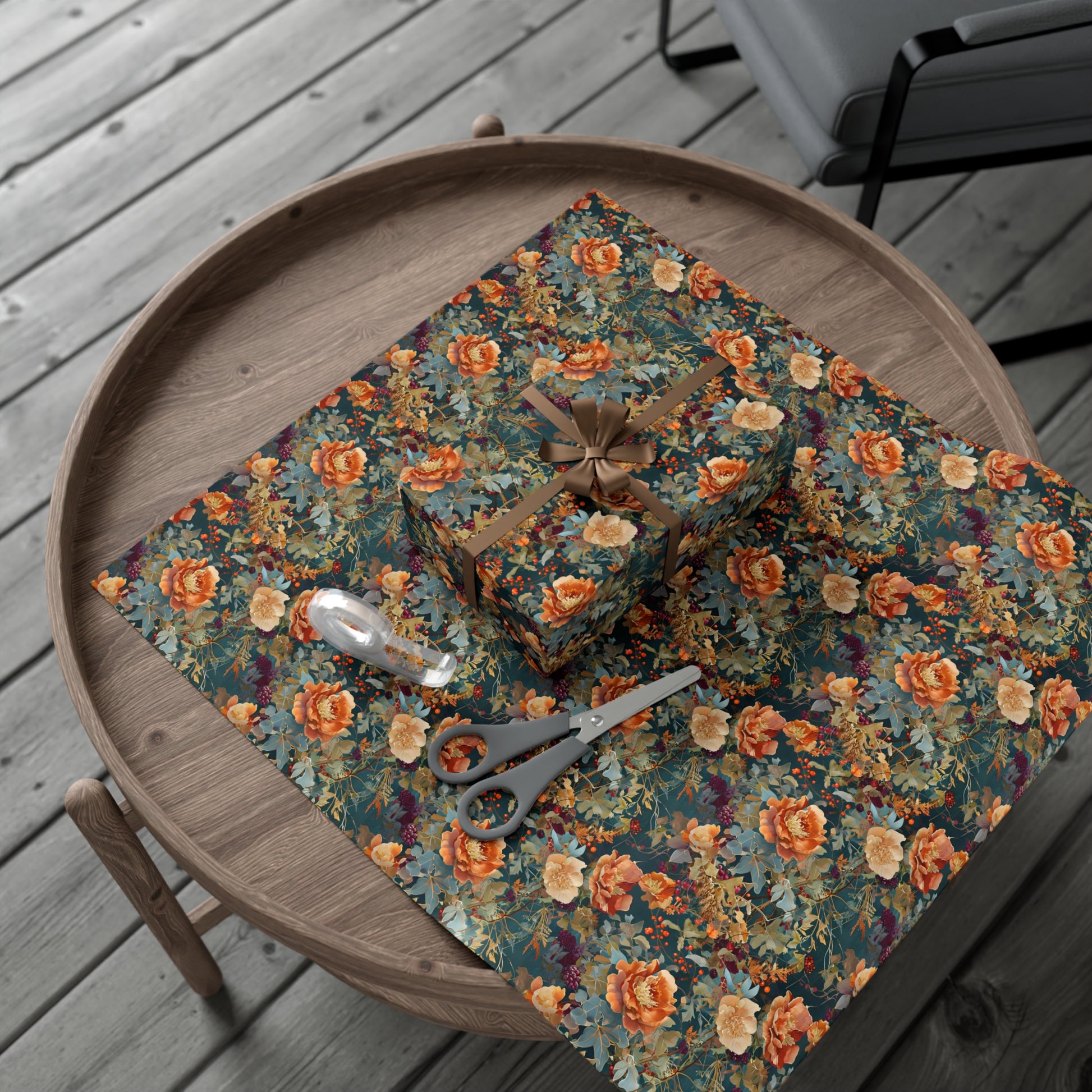 Gift Wrap Papers, Art Nouveau Floral Pattern, Autumn Hues, Wrapping Paper Roll, Holiday Gift Wrap, Eco-Friendly Gift Wrap