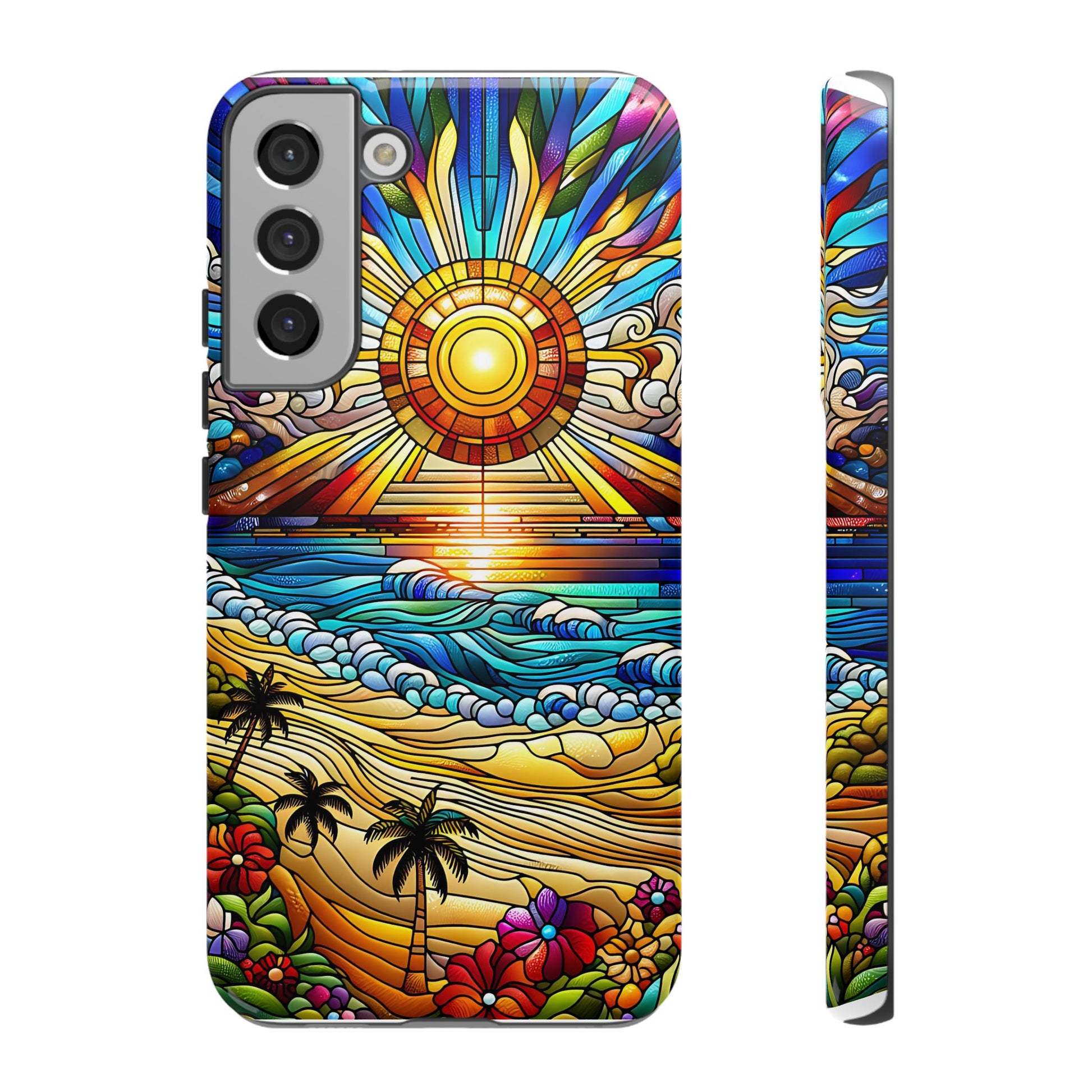 Stained Glass Tough Cases, Protective Phone Case, Nature Inspired Smartphone Cover, Beach Day Summer Accessories, Ocean Lover Gift