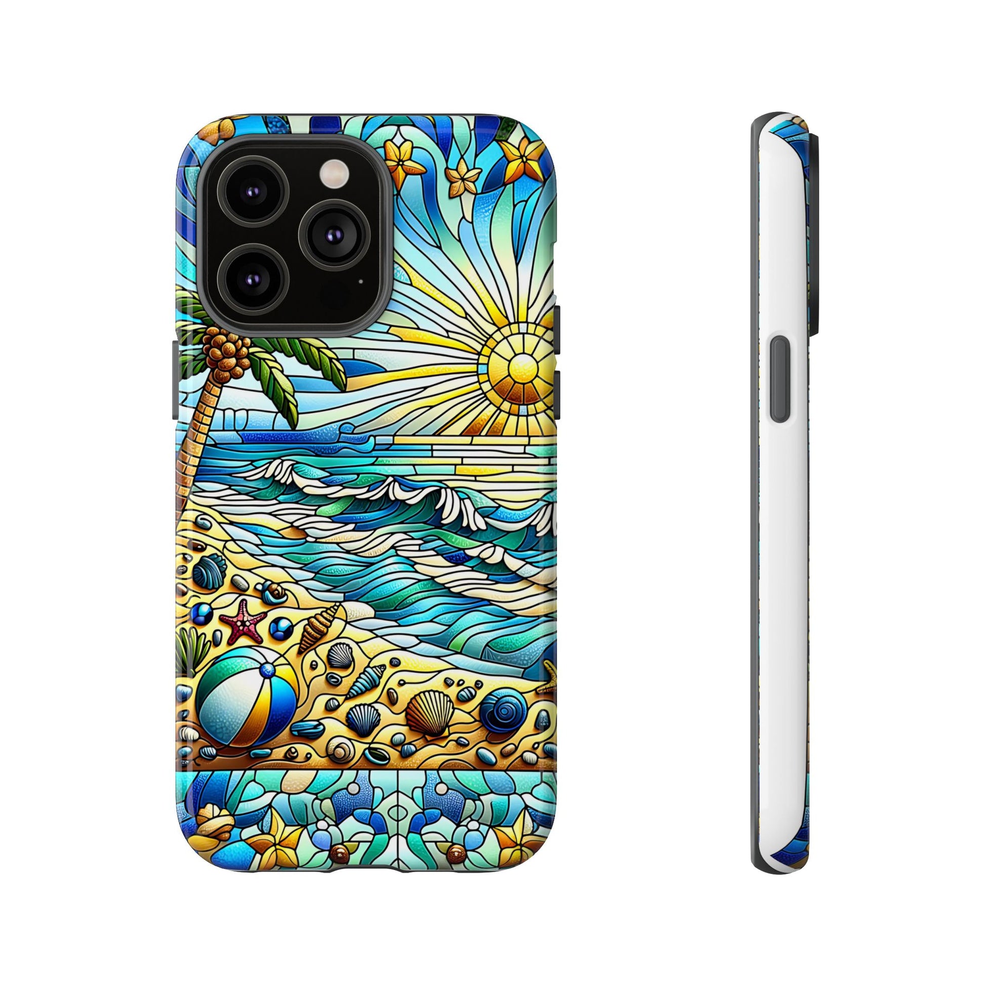 Stained Glass Tough Case, Protective Phone Case, Nature Inspired Smartphone Case, Summer Beach Play Day Phone Cover, Tough Phone Case for