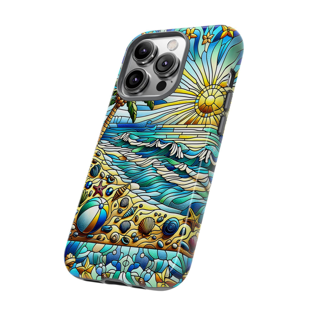 Stained Glass Tough Case, Protective Phone Case, Nature Inspired Smartphone Case, Summer Beach Play Day Phone Cover, Tough Phone Case for