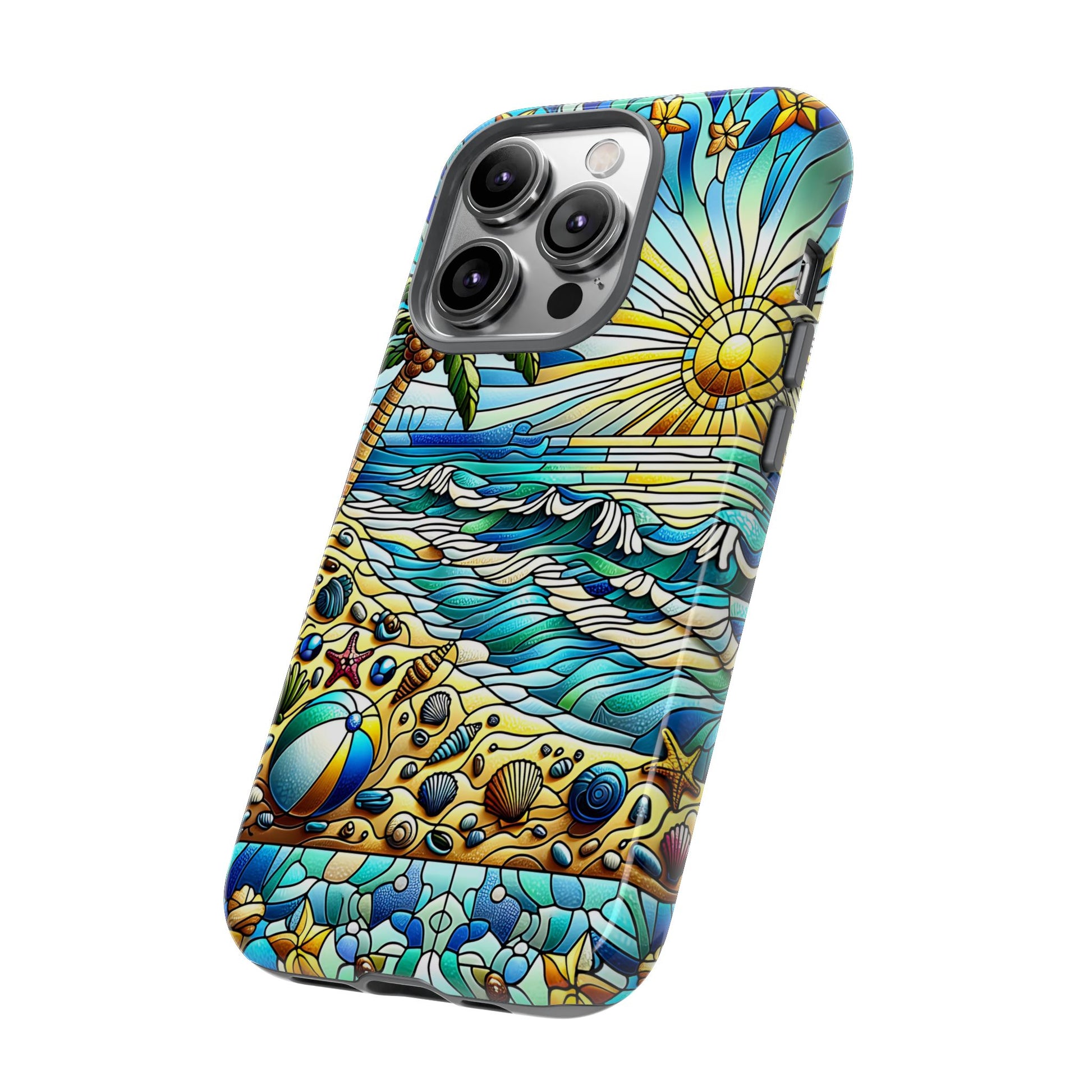 Stained Glass Tough Case, Protective Phone Case, Nature Inspired Smartphone Case, Summer Beach Play Day Phone Cover, Tough Phone Case for