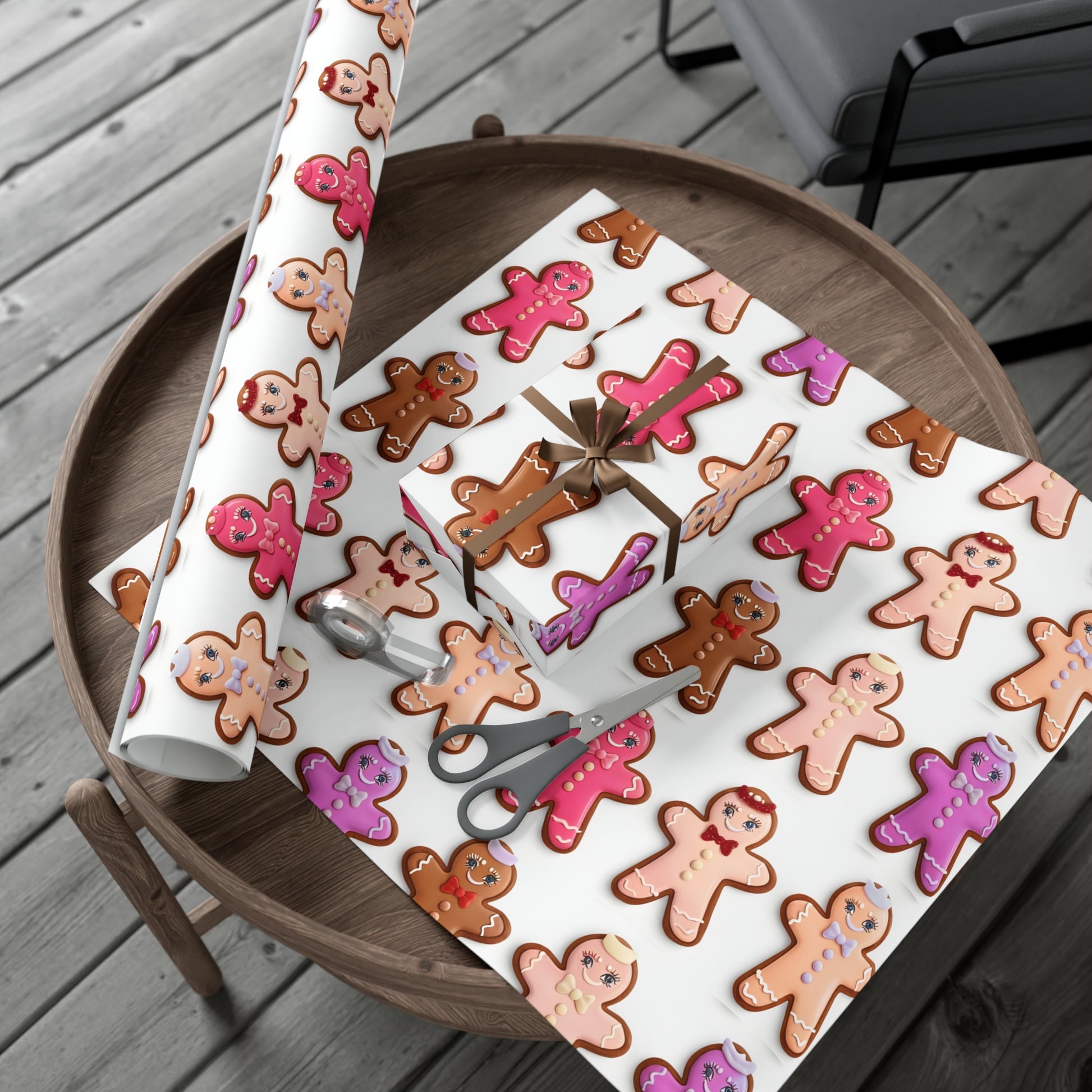 Wrapping Paper, Bougie Gingerbread Women On White Background - Gift Wrap Rolls, Eco-Friendly Gift Wrap, Holiday