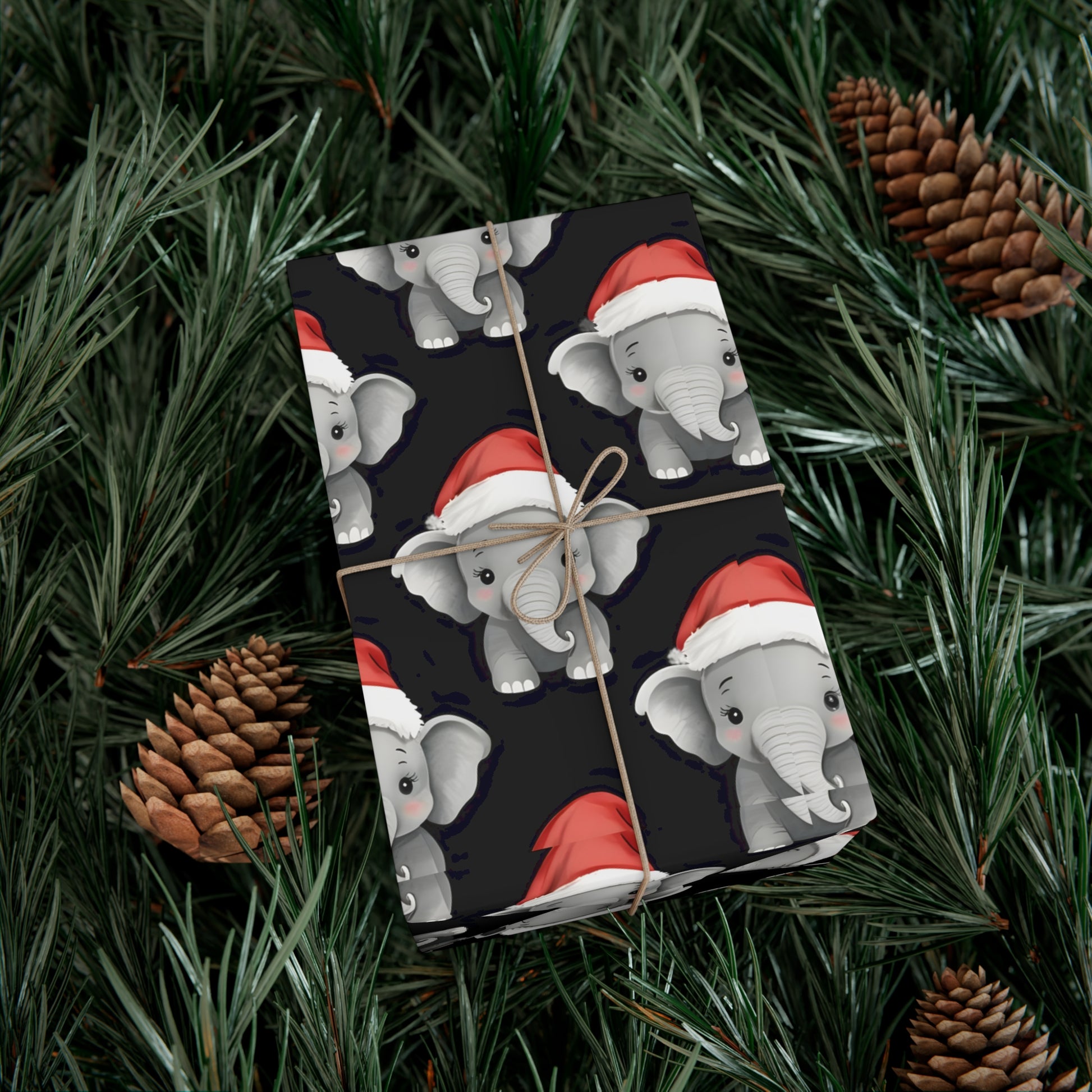 Gift Wrap Papers, Adorable Baby Elephants in Santa Hats - Cute Holiday Wrapping Paper, Christmas Gift Wrap, Festive Gift Wrap Sheets,