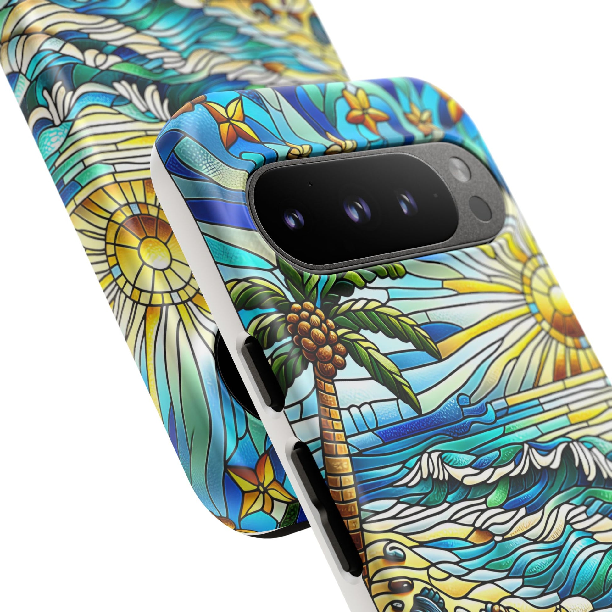 Stained Glass Tough Case, Protective Phone Case, Nature Inspired Smartphone Case, Summer Beach Play Day Phone Cover, Tough Phone Case for