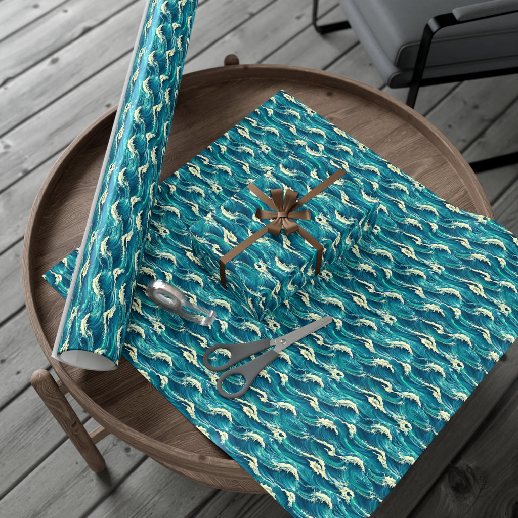 Wrapping Paper Set, Ocean Wave Design, Gift Wrap Roll, Sea Colors, Birthday Gift Packaging, Holiday Wrap, Craft Paper, Party Supplies