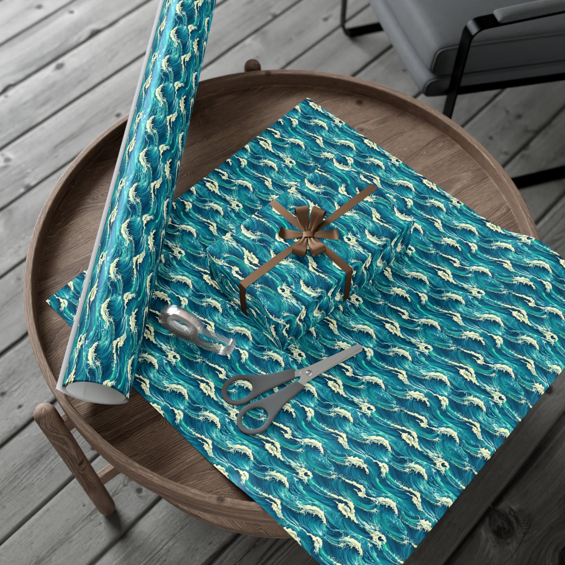 Wrapping Paper Set, Ocean Wave Design, Gift Wrap Roll, Sea Colors, Birthday Gift Packaging, Holiday Wrap, Craft Paper, Party Supplies