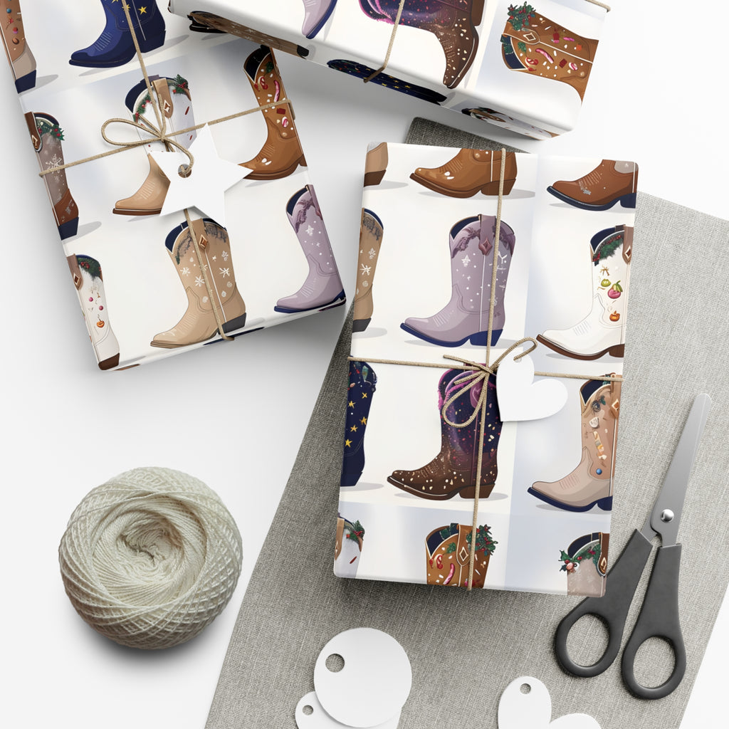 Wrapping Paper, Stylish Cowboy Boots Gift Wrap, Holiday Design Packaging, Christmas Gift Wrap, Cowboy Boot Wrapping Paper, Western Theme