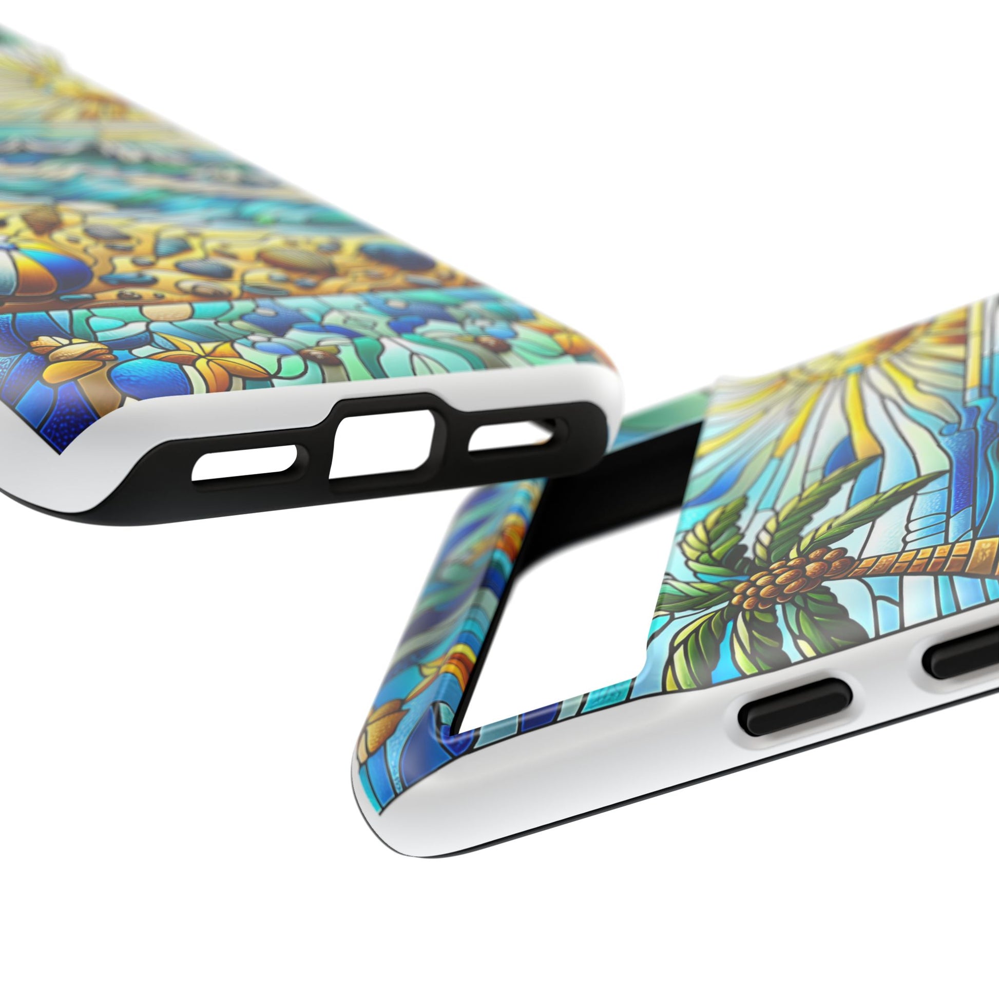 Stained Glass Tough Case, Protective Phone Case, Nature Inspired Smartphone Case, Summer Beach Play Day Phone Cover, Tough Phone Case for