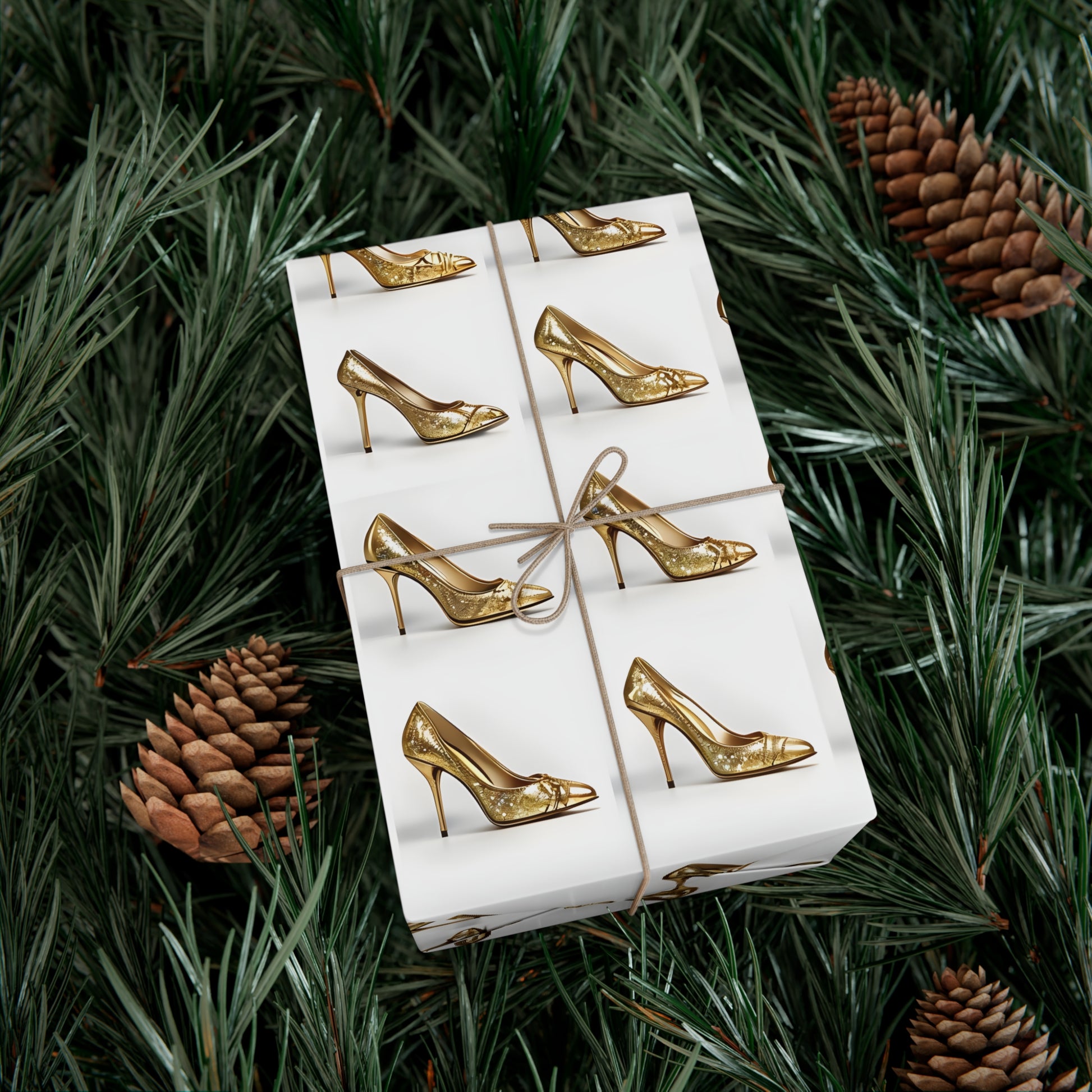 Wrapping Paper, Glimmering Gold High Heels On White Background - Gift Wrap Rolls, Eco-Friendly Gift Wrap, Holiday