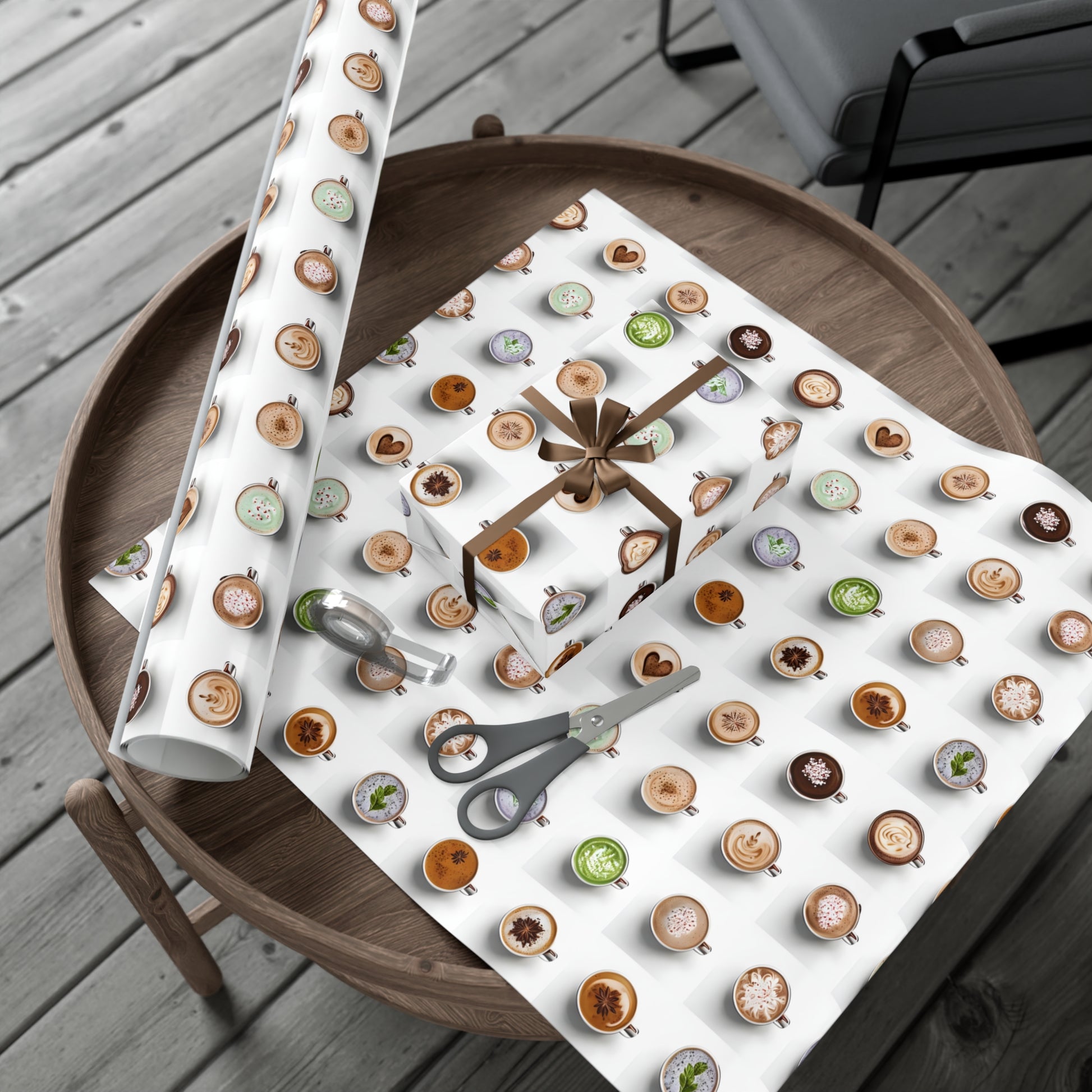 Wrapping Paper, Colorful Lattes On White Background - Gift Wrap Rolls, Eco-Friendly Gift Wrap, Holiday