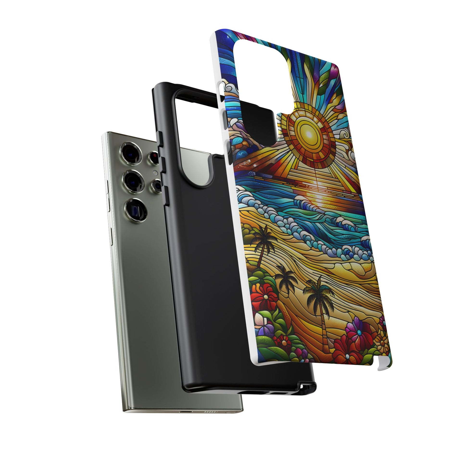 Stained Glass Tough Cases, Protective Phone Case, Nature Inspired Smartphone Cover, Beach Day Summer Accessories, Ocean Lover Gift