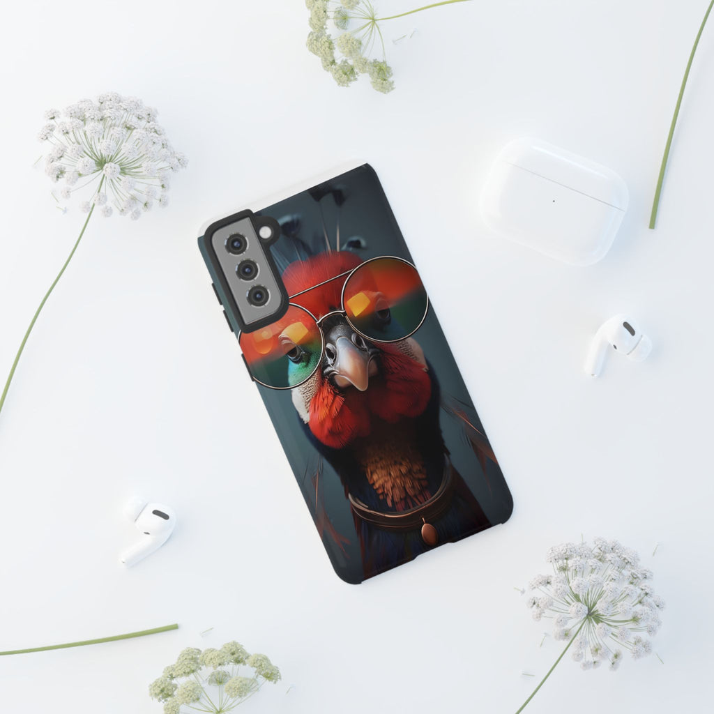 Phone Cases, Bright Exotic Bird in Cool Sunglasses, Protective Tough Cover, Tropical Animal Print, Unique Gift for Bird Lovers, Accessories