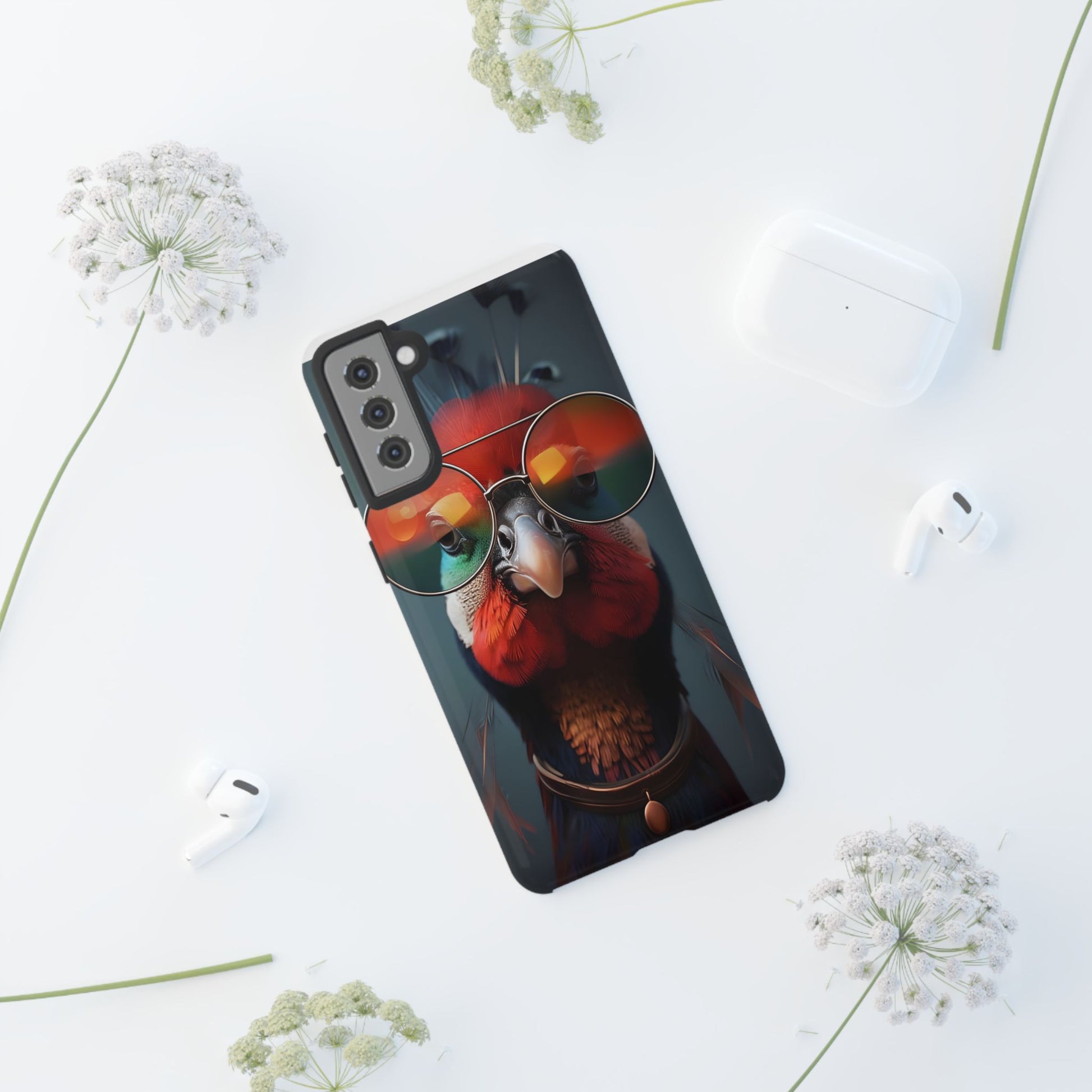 Phone Cases, Bright Exotic Bird in Cool Sunglasses, Protective Tough Cover, Tropical Animal Print, Unique Gift for Bird Lovers, Accessories