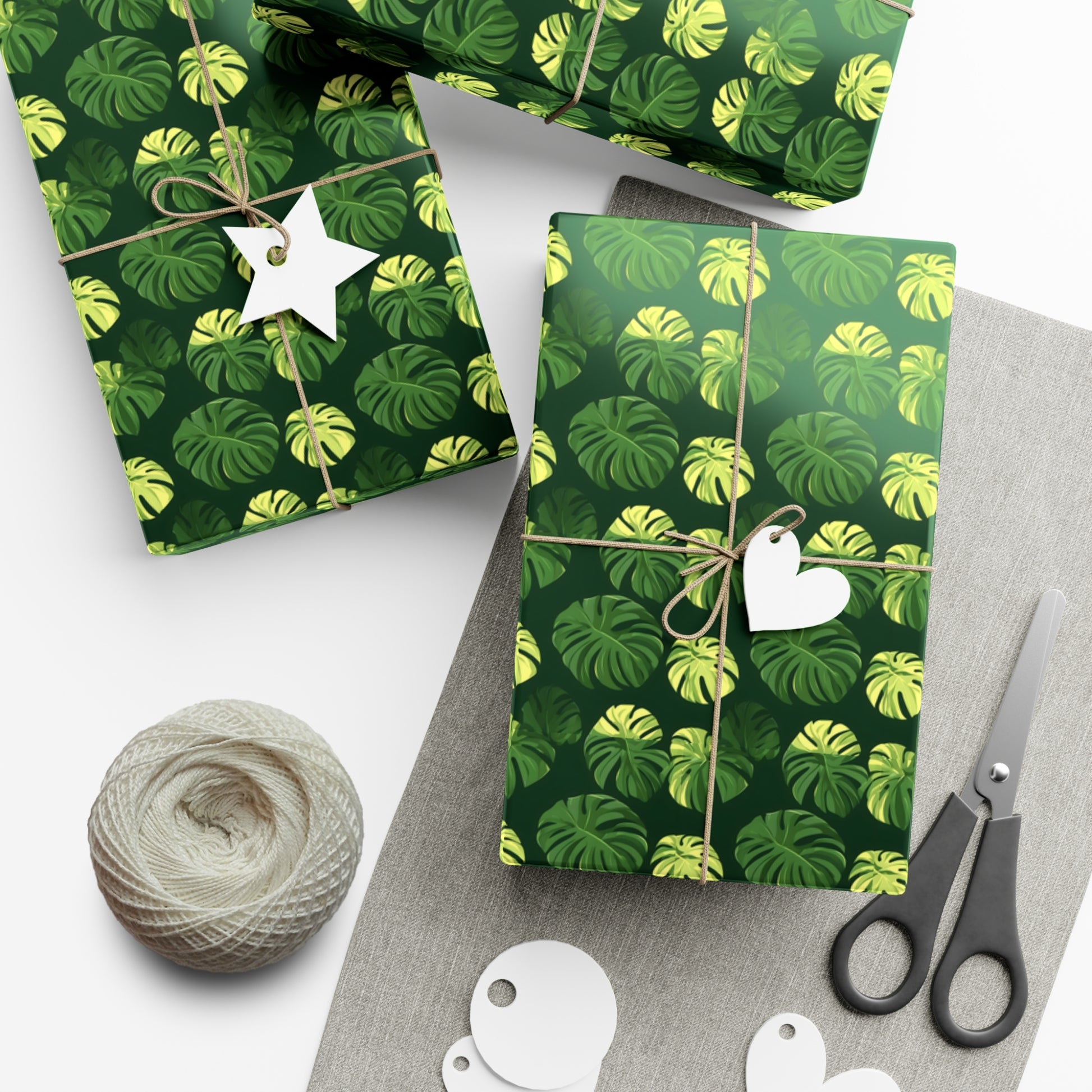 Tropical Botanical Pattern Featuring Stylized Monstera Leaves Wrapping Paper