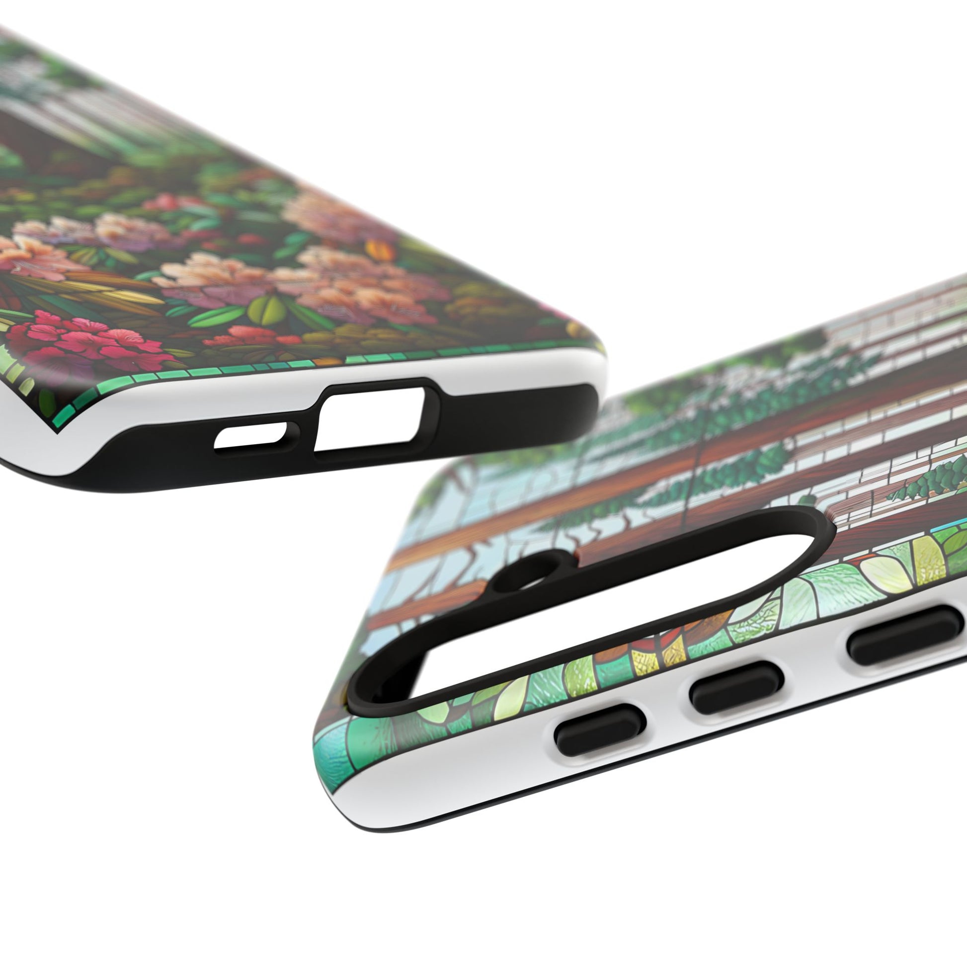 Nature Inspired Tough Cases - Redwood Trees & Rhododendrons Stained Glass iPhone Cover, Protective Phone Shell, Unique Samsung Galaxy Case,