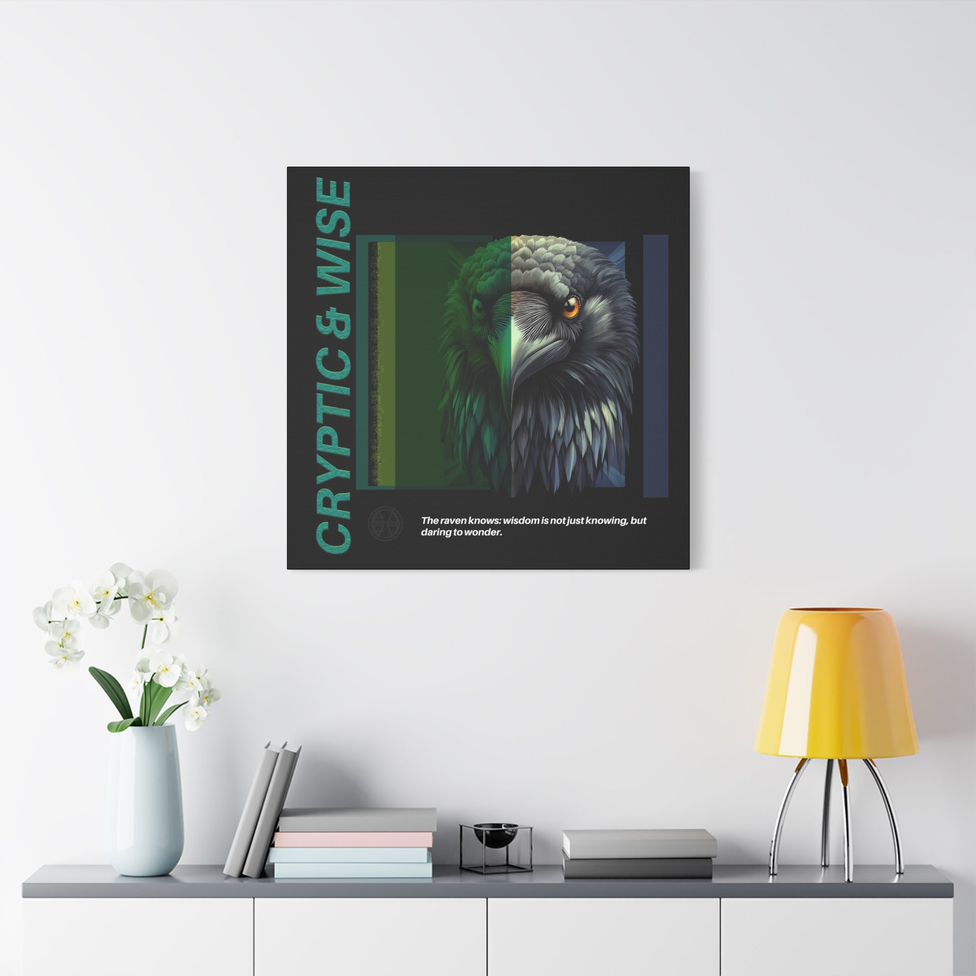 Canvas Art, Cryptic & Wise Wall Decor, Inspirational Raven, Motivational Home Decor, Nature-Themed Gift, Abstract Animal Artwork, Wildlife,