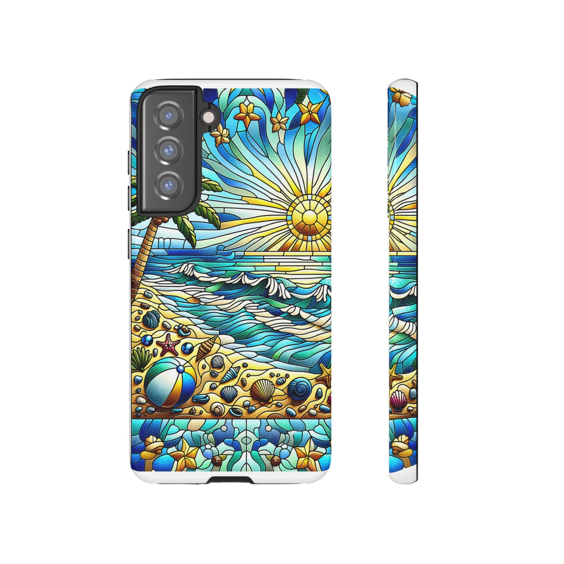 Stained Glass Tough Case, Protective Phone Case, Nature Inspired Smartphone Case, Summer Beach Play Day Phone Cover, Tough Phone Case for