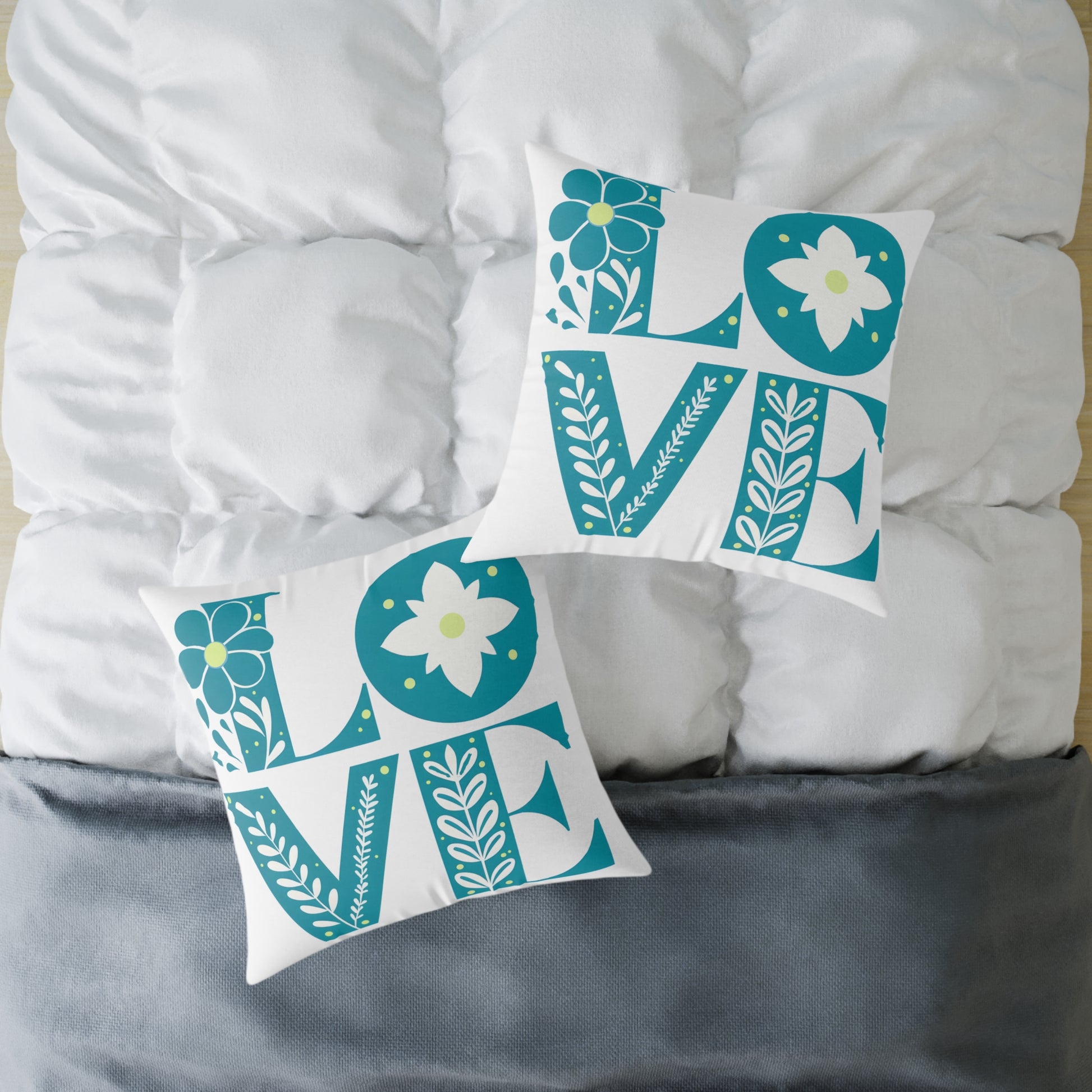 Pillow, Bold 3D Love Typography Surrounded By Nature, Square Poly Canvas Pillow, Home Decor, Gift for Her, Modern Cushion Cover, Love Quote
