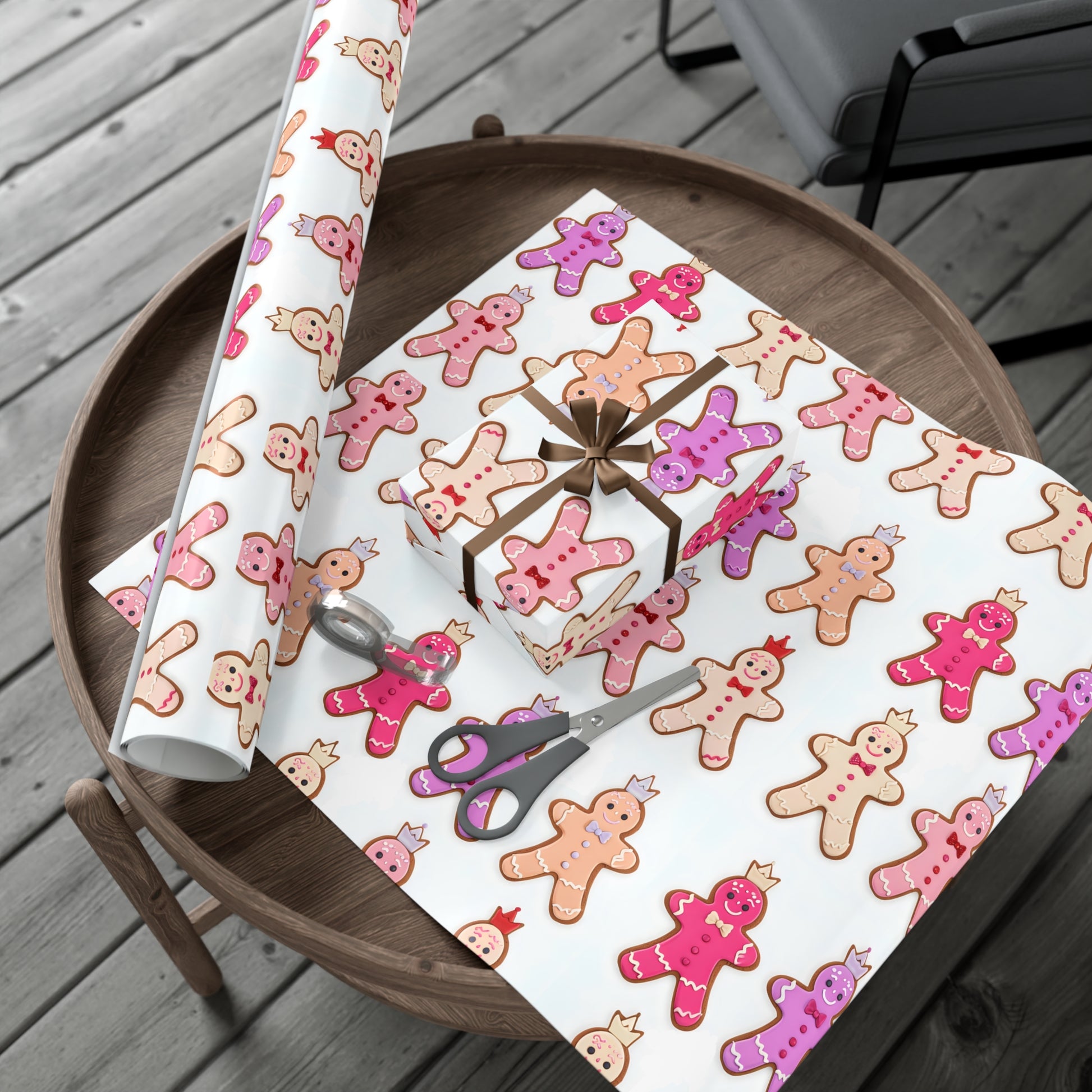 Wrapping Paper, Gingerbread Women On White Background - Gift Wrap Rolls, Eco-Friendly Gift Wrap, Holiday