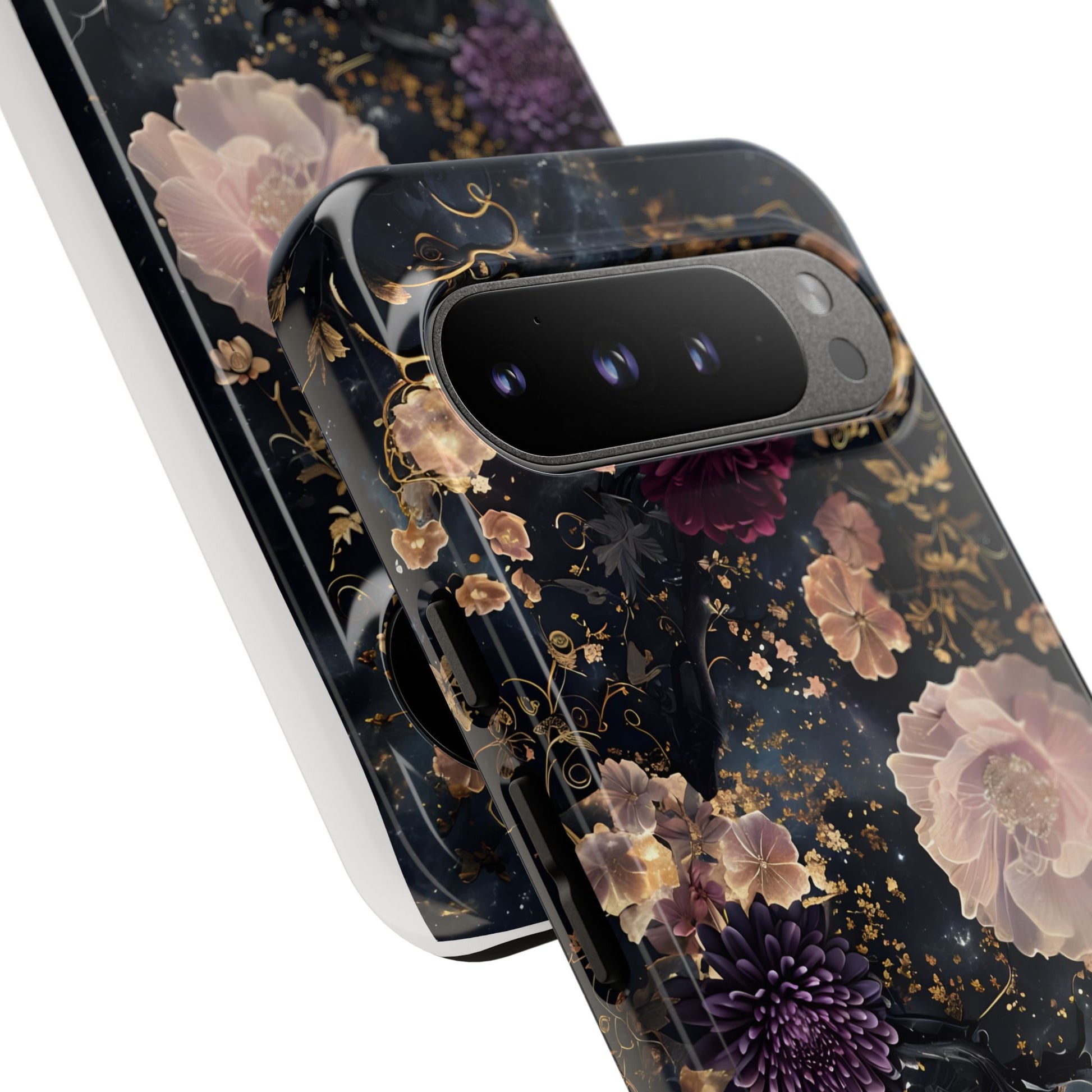 Phone Case, Whimsical Floral Pattern Against Cosmic Nebulous Background. Galaxy, Space, Tough Protective Cover, Unique Gift, Trendy