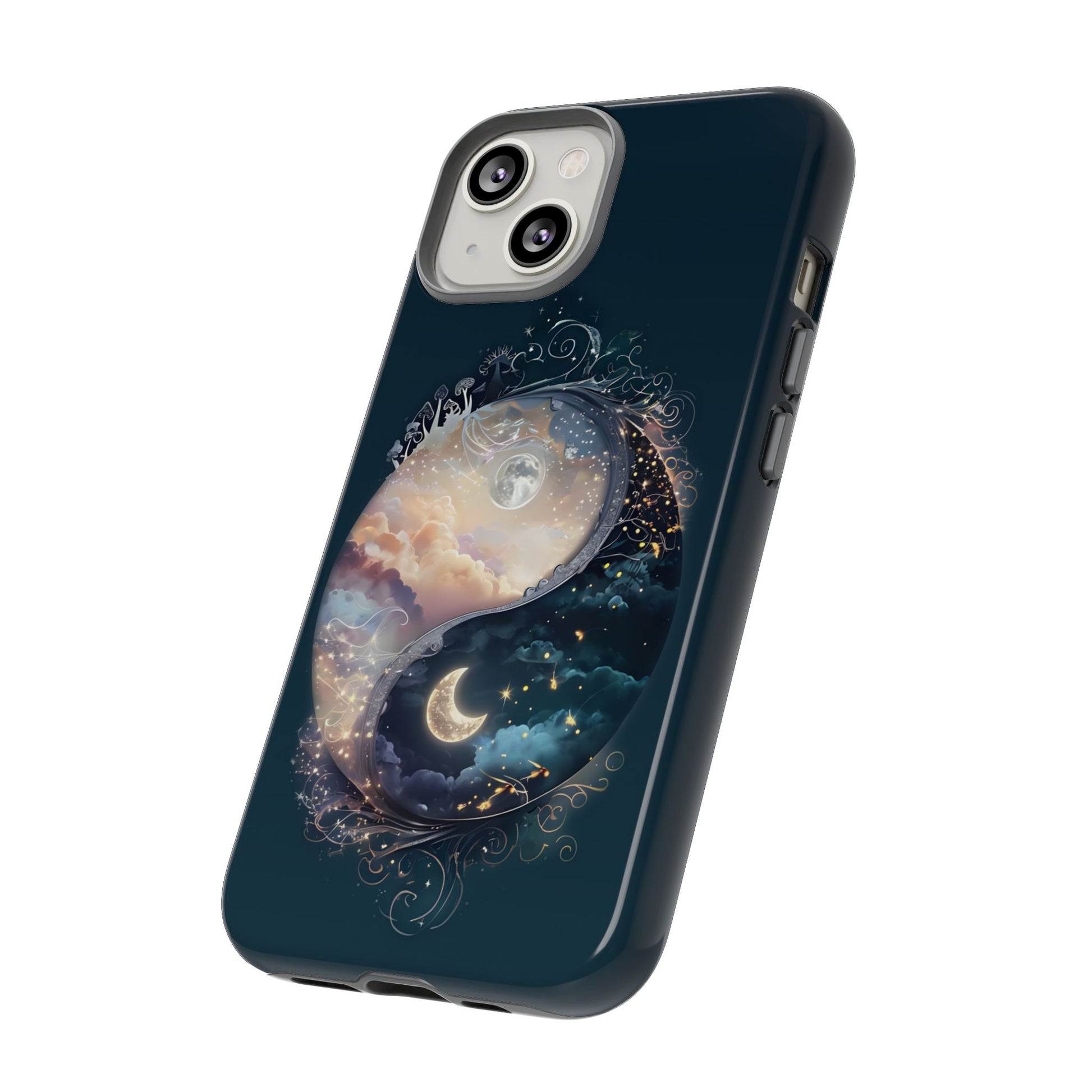 Phone Case, Yin-Yang Symbol Design, Whimsical Day Night Fantasy Print, Protective Cover, Tough Skin, Phone Accessories, Phone Protection