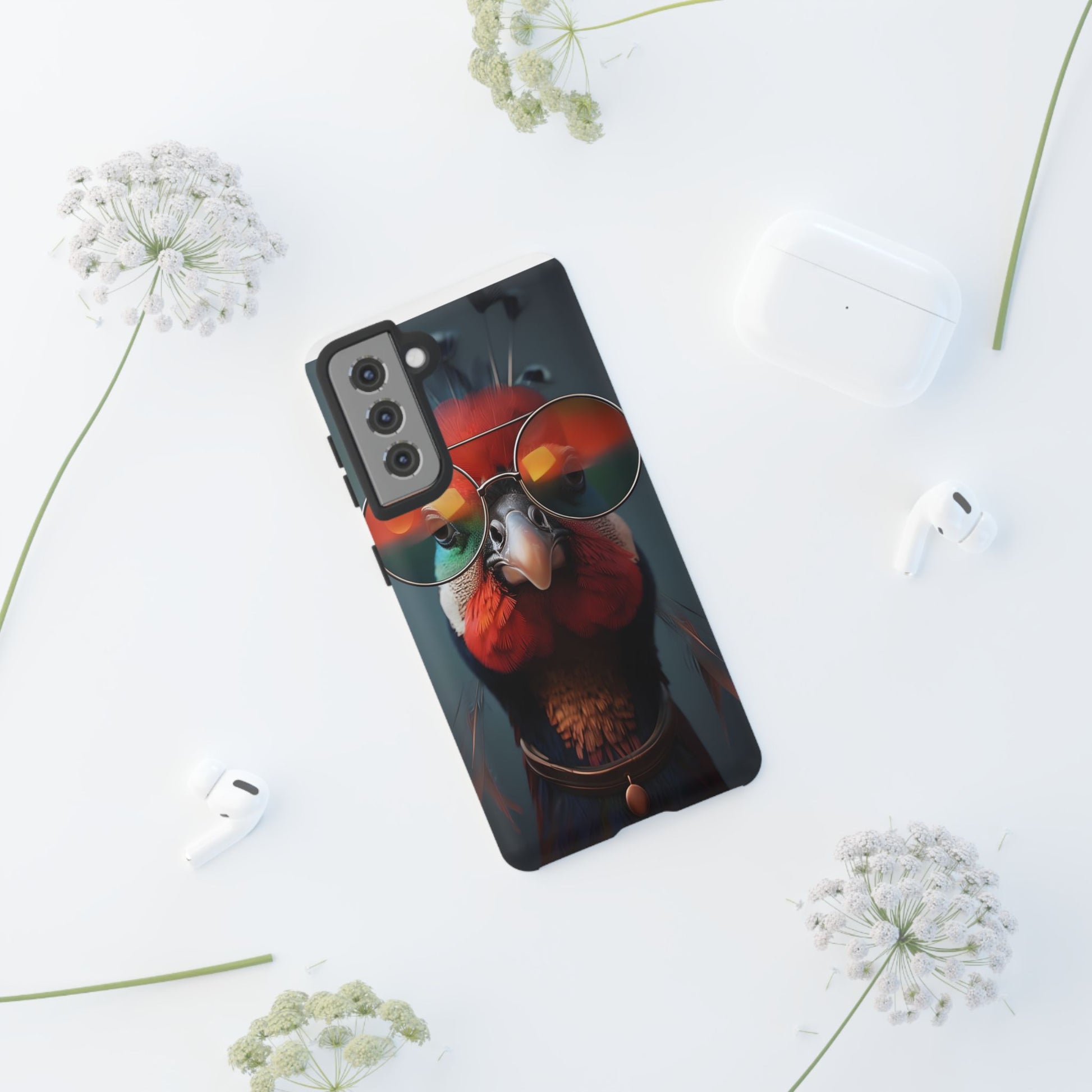 Phone Cases, Bright Exotic Bird in Cool Sunglasses, Protective Tough Cover, Tropical Animal Print, Unique Gift for Bird Lovers, Accessories