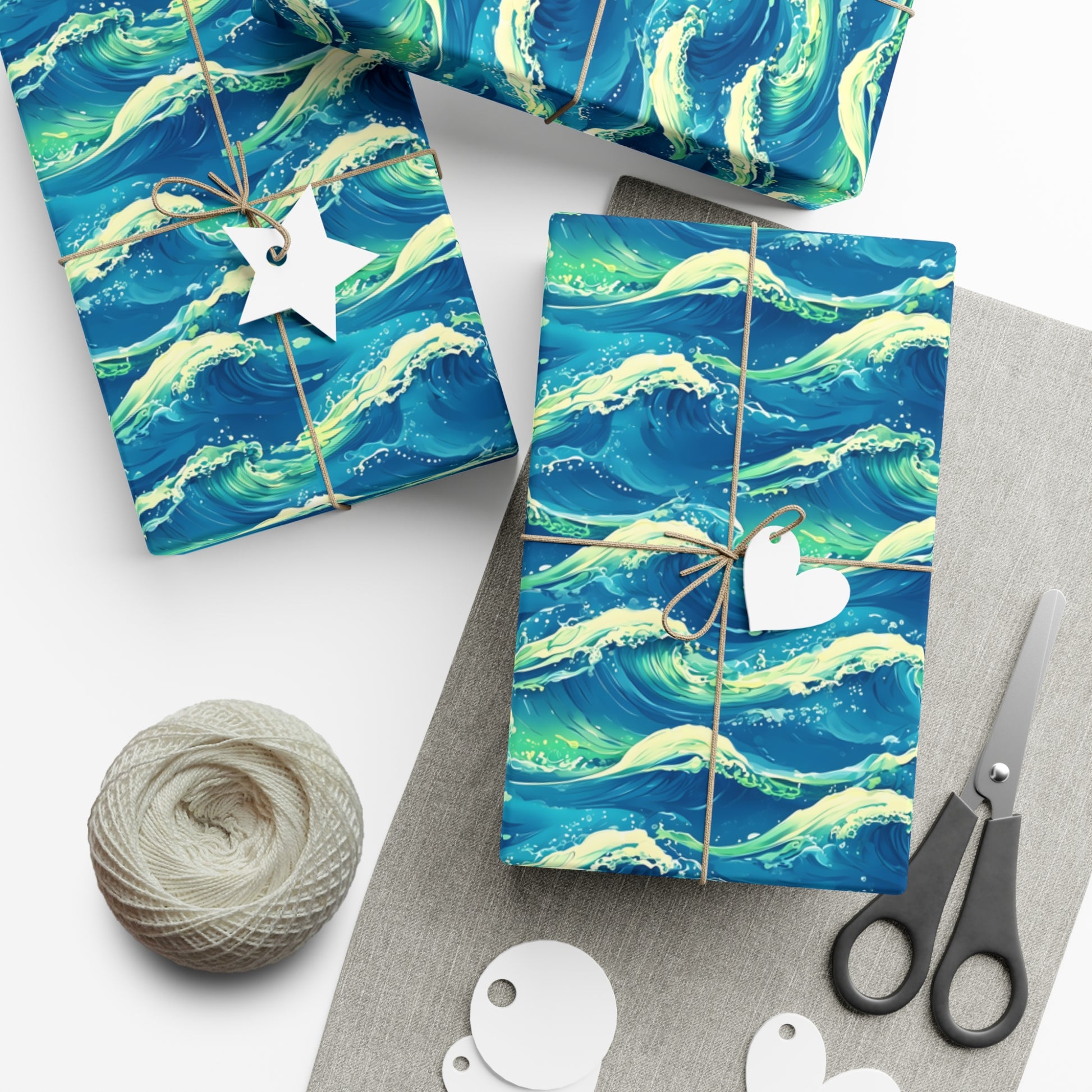 Wrapping Paper, Vibrant Seamless Ocean Waves Gift Wrap Roll, Nautical Gift Packaging, Beach Theme Gift Wrap, Coastal Holiday Wrapping