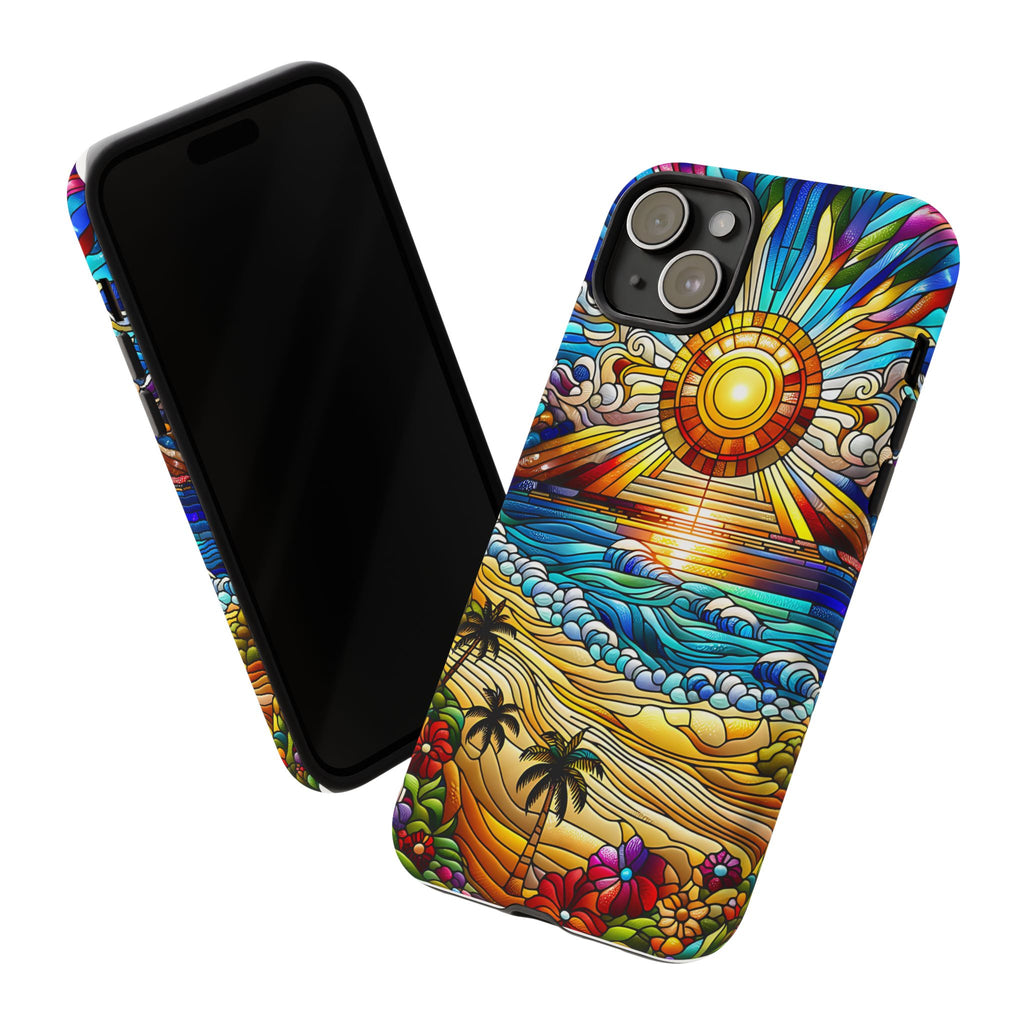 Stained Glass Tough Cases, Protective Phone Case, Nature Inspired Smartphone Cover, Beach Day Summer Accessories, Ocean Lover Gift