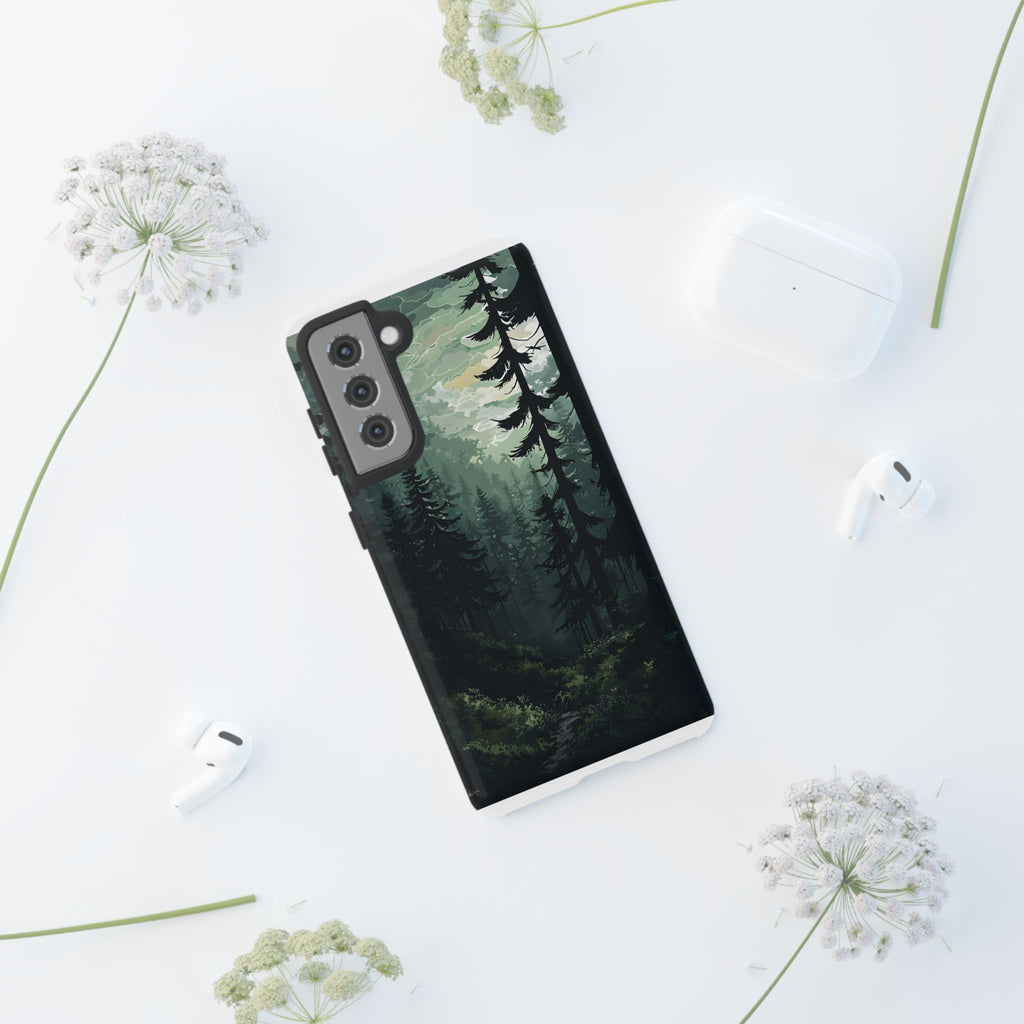 Phone Case, Serene Forest Landscape Digital Illustration Phone Case Cover, Tough Protective Cover, Unique Gift, Trendy