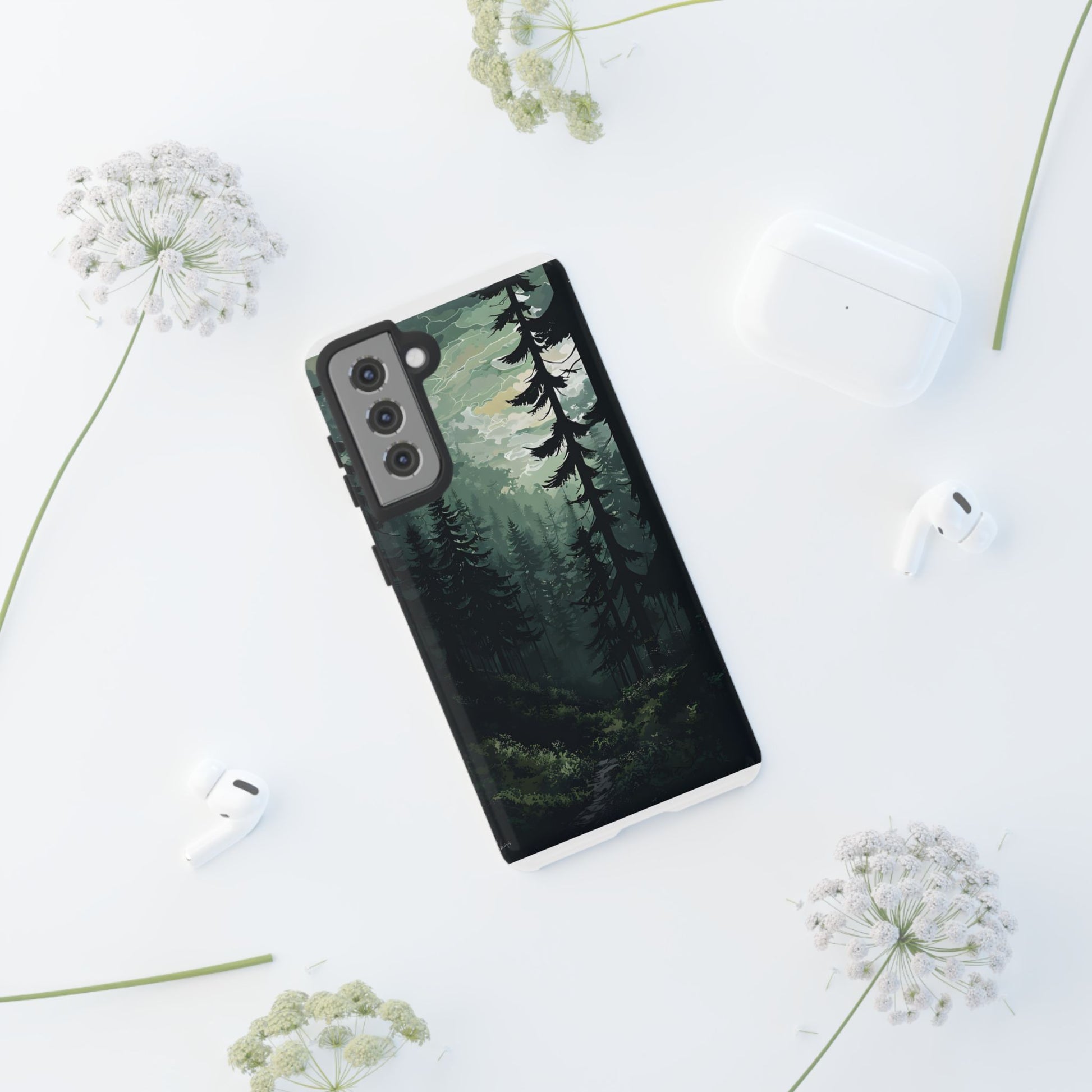 Phone Case, Serene Forest Landscape Digital Illustration Phone Case Cover, Tough Protective Cover, Unique Gift, Trendy