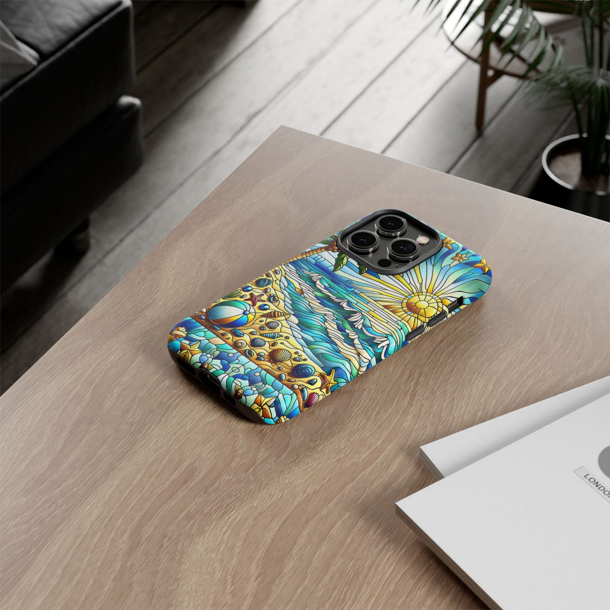 Stained Glass Tough Case, Protective Phone Case, Nature Inspired Smartphone Case, Summer Beach Play Day Phone Cover, Tough Phone Case for