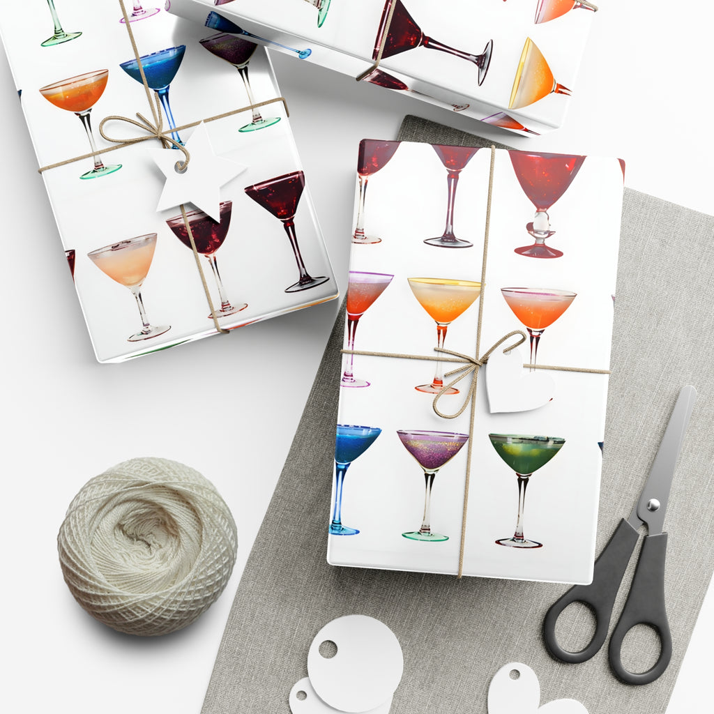 Wrapping Paper, Colorful Cocktails On White Background - Gift Wrap Rolls, Eco-Friendly Gift Wrap, Holiday