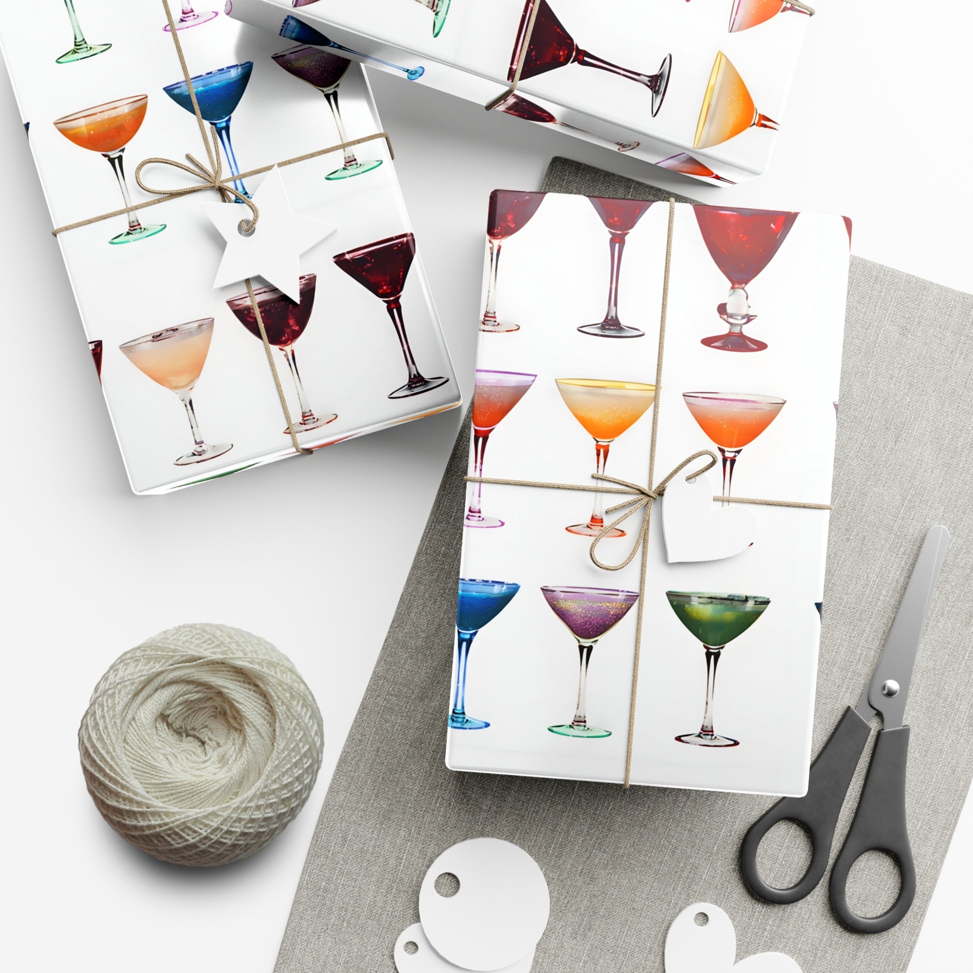 Wrapping Paper, Colorful Cocktails On White Background - Gift Wrap Rolls, Eco-Friendly Gift Wrap, Holiday