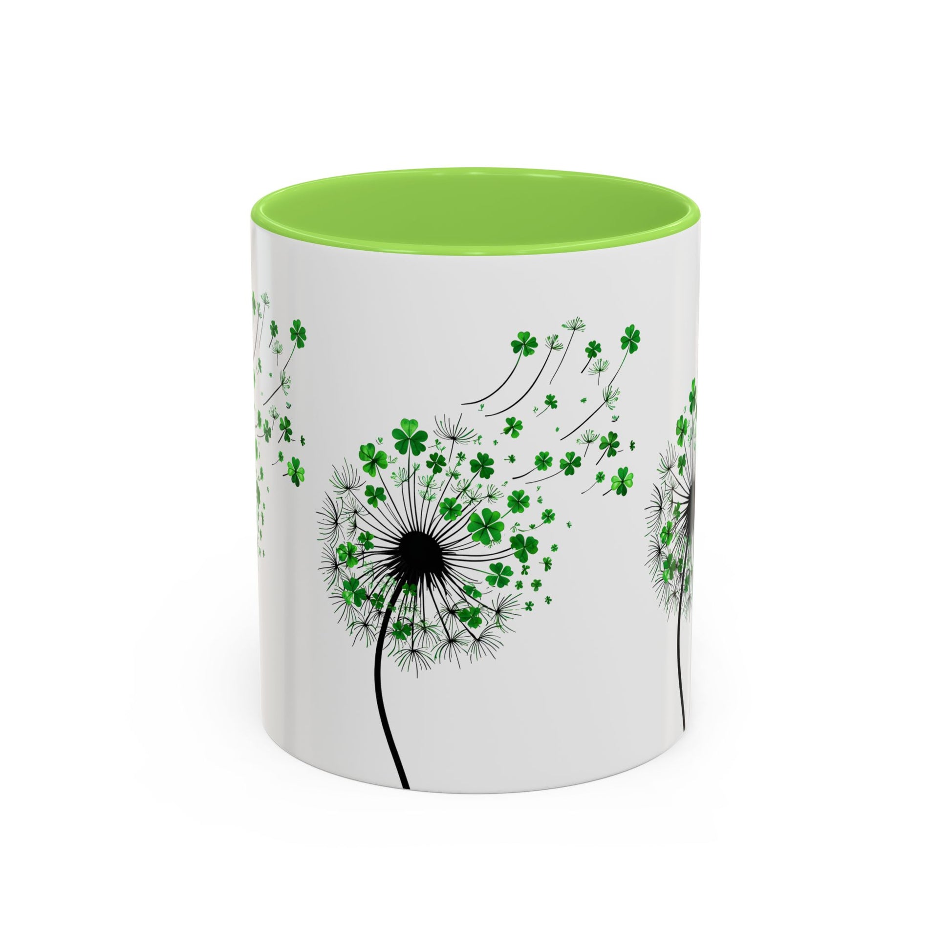 Dandelion Mugs, Watercolor Floral Coffee Cups, Shamrock Tea Mug, Nature Lover Gift, St. Patrick's Day Kitchen Decor